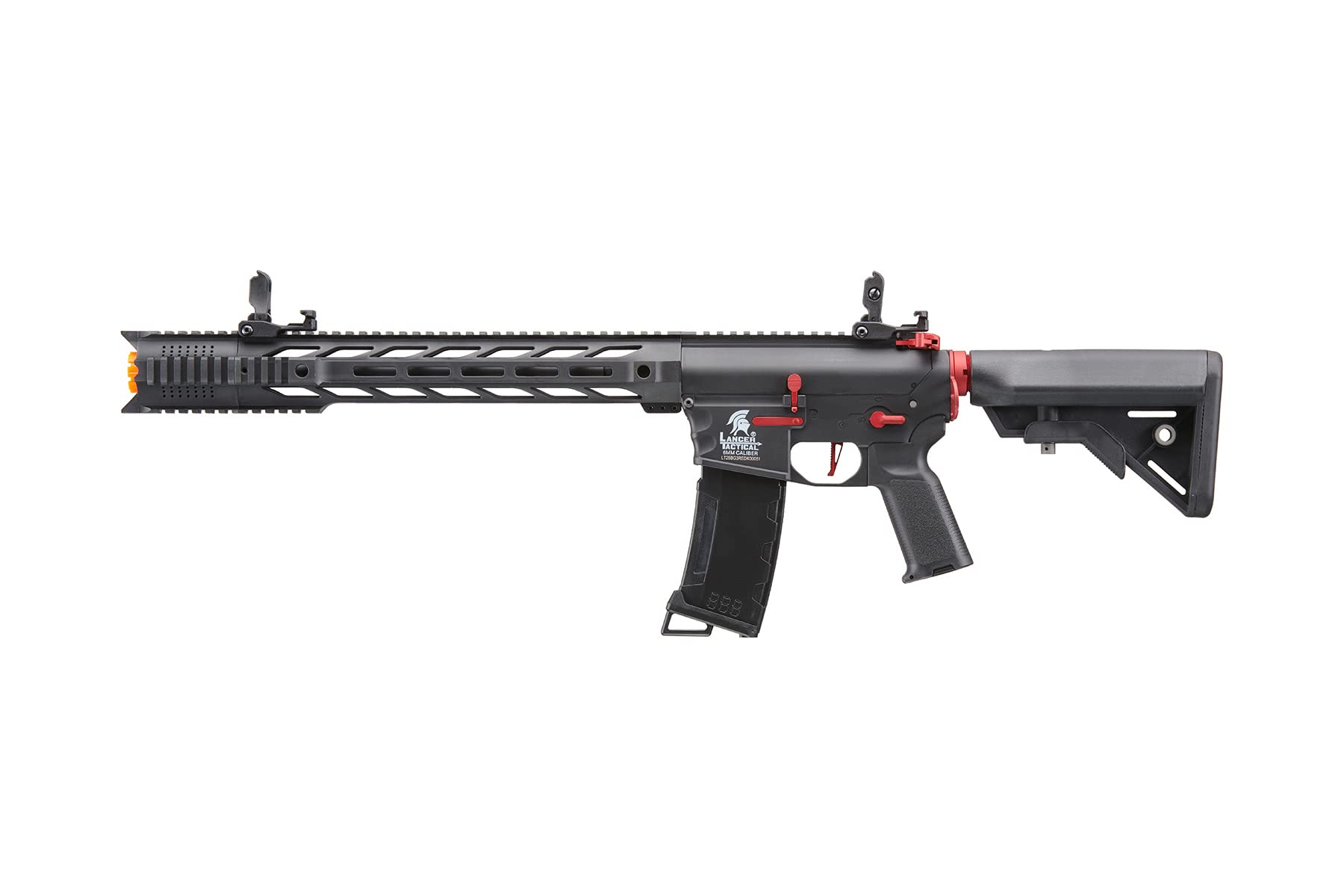 Lancer Tactical Gen 3 M4 SPR Interceptor Airsoft AEG Rifle - Black with Red Accents | High Performance Electric Airsoft Gun for Outdoor Skirmishes & Tactical Training