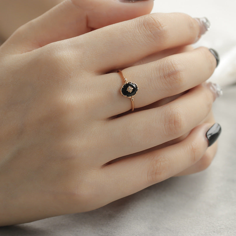 Vintage Black Agate Celestial Ring and Pendant Set - Elegant Jewelry for Women | Perfect for Gifts, Parties & Spiritual Healing | HJZB 378