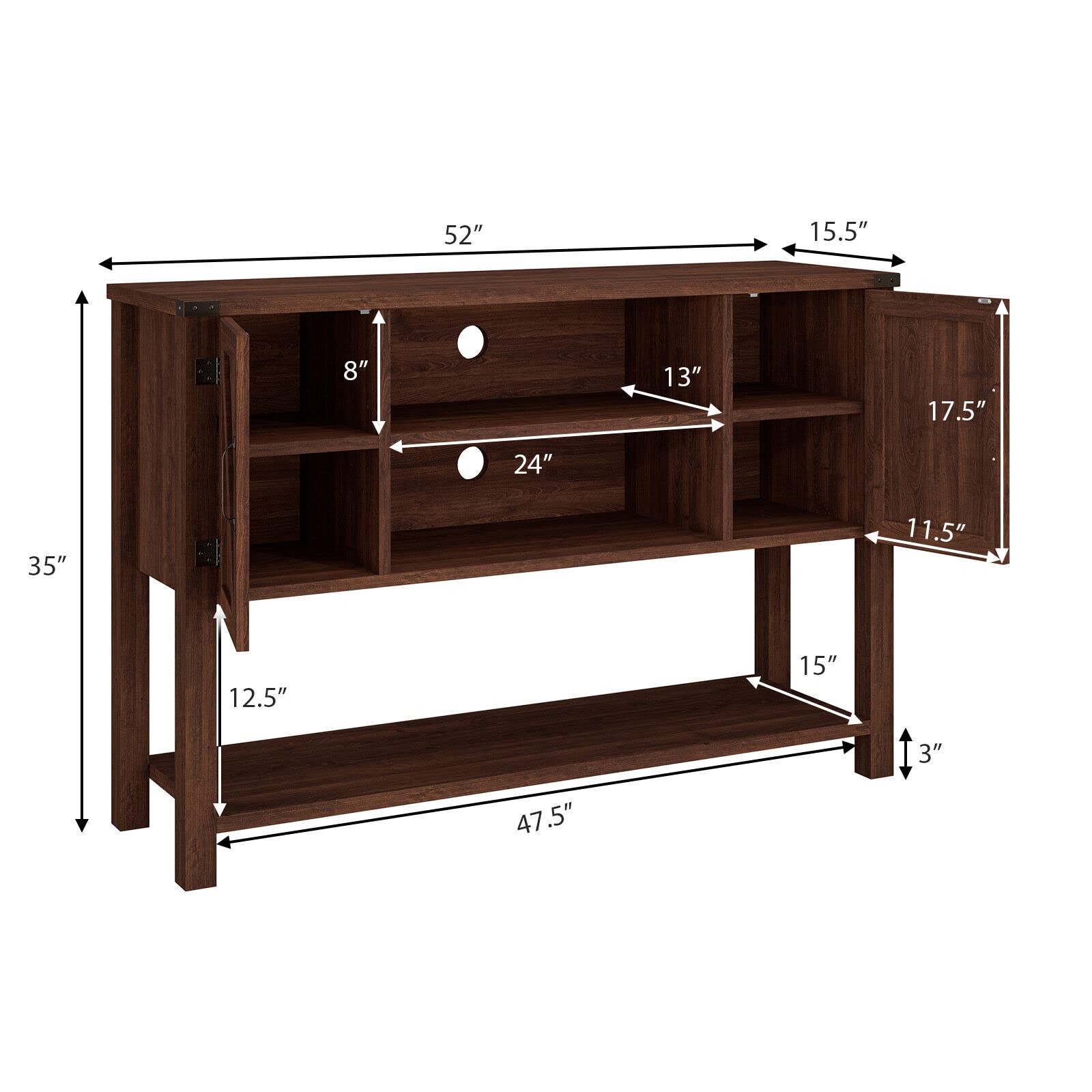 Tangkula 60 Inch TV Stand with 2 Side Door Cabinets - Modern Entertainment Center with Ample Storage Space, Multi-Functional TV Console for Living Room & Home Office Decor (Brown) - Perfect for Home Theater Setup & Media Organization