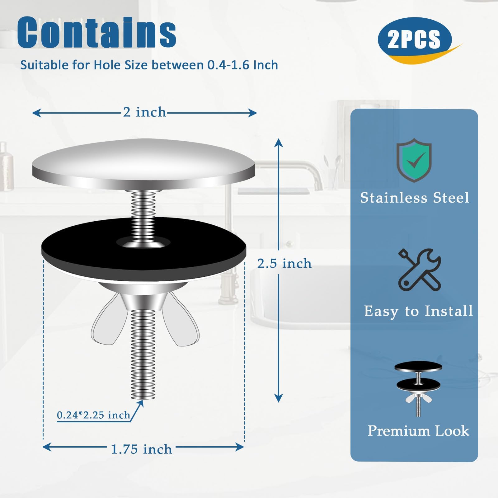 2PCS 2 Inch Stainless Steel Kitchen Sink Hole Cover & Faucet Cover Plug - Durable Silvery Sink Tap Protector for Bathroom, RV, and Outdoor Camping Use