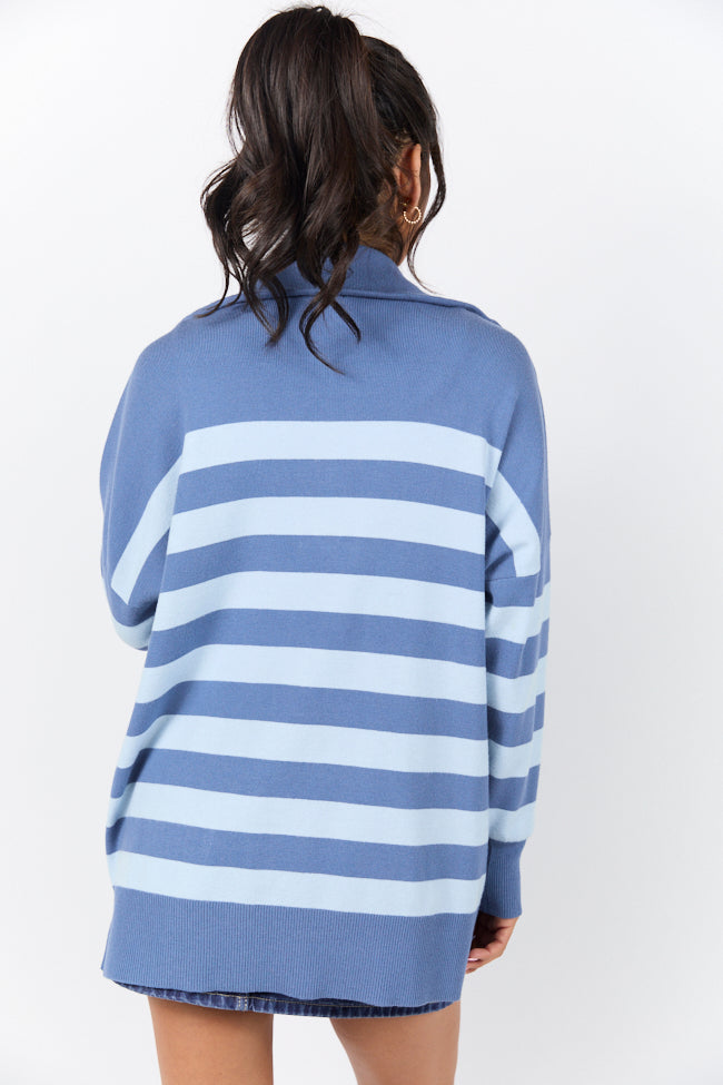 Navy and Blue Stripe Quarter Zip Pullover - Soft & Stylish Men's Sweater for Casual Wear, Office & Outdoor Activities