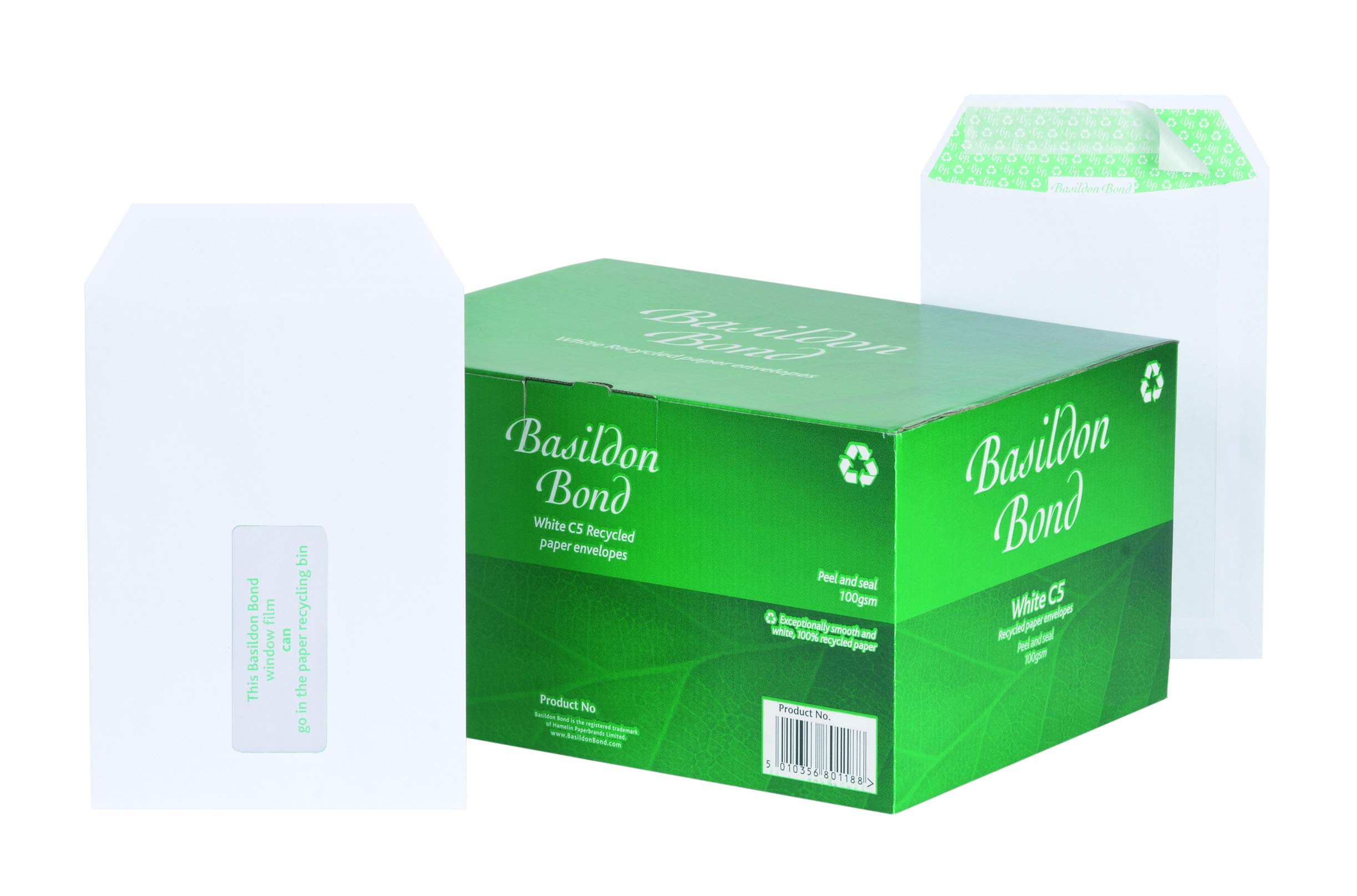 Recycled C5 White 120gsm Peel & Seal Window Envelopes - Box of 500 (J80119) - Perfect for Mailing Invoices, Letters & Business Documents