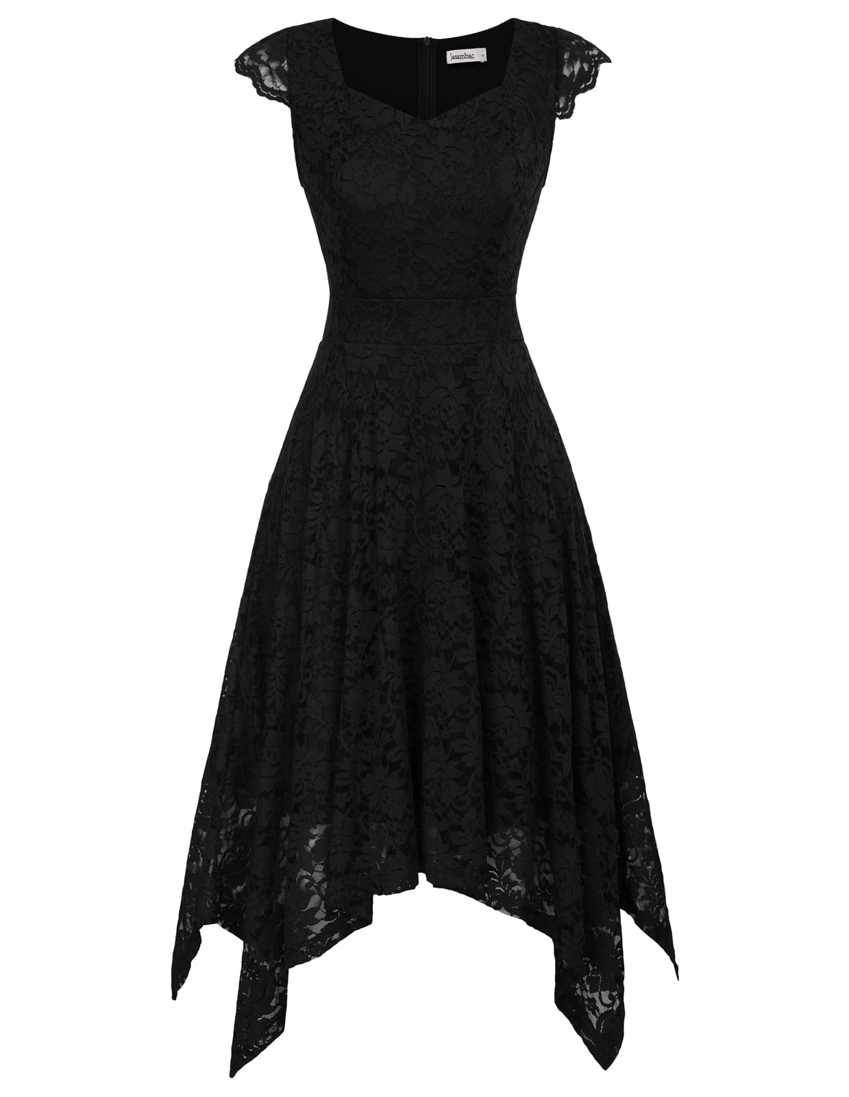 JASAMBAC Women's Elegant Lace Cocktail Party Dress - A-Line Cap Sleeve Vintage Formal Gown for Wedding Guest, Evening Events & Special Occasions