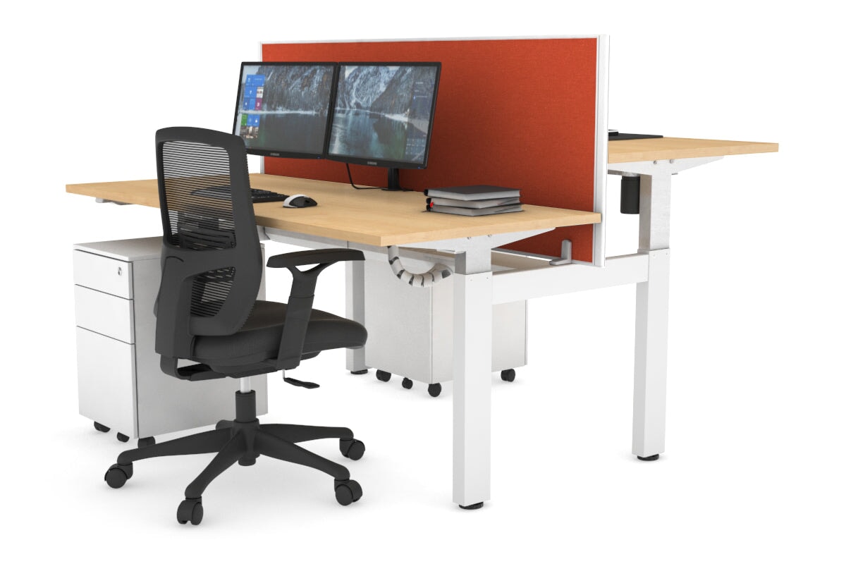 Adjustable Height 2-Person H Bench Workstation - White Frame [1600L x 700W] - Perfect for Office, Home Office & Coworking Spaces