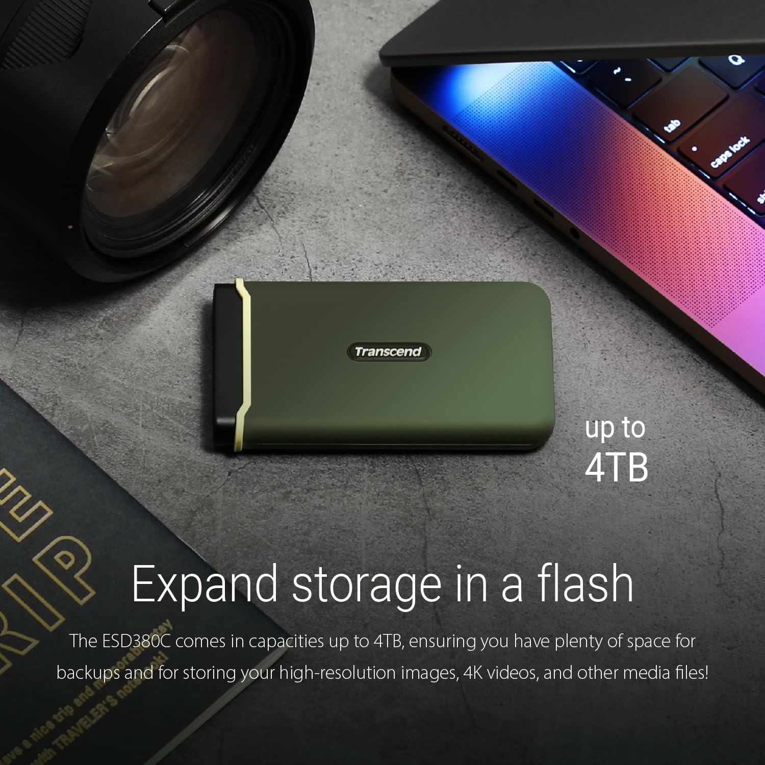 Transcend 4TB ESD380C Portable SSD - Rugged External Solid State Drive with USB 3.2 Gen 2x2 Type-C, 2000MB/s Speed - Perfect for Gaming, Photography & Data Backup (TS4TESD380C)