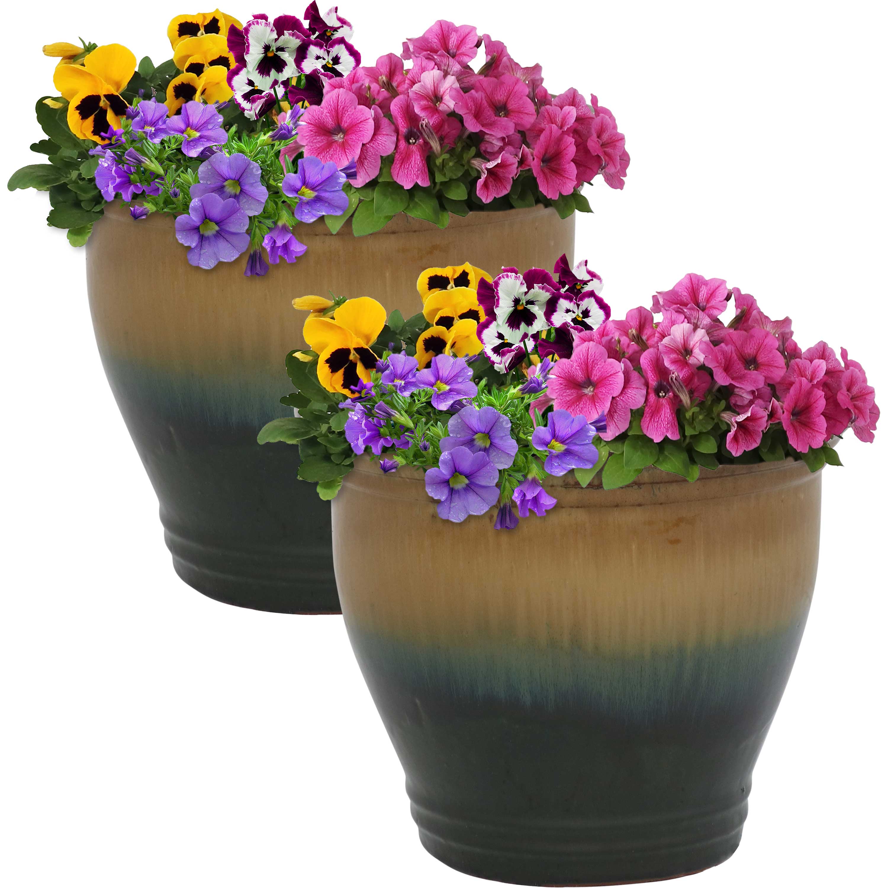 Premium Glazed Ceramic Plant Pots with Drainage Holes - Set of 2 Indoor/Outdoor Flower Planters for Home Decor, Garden & Patio