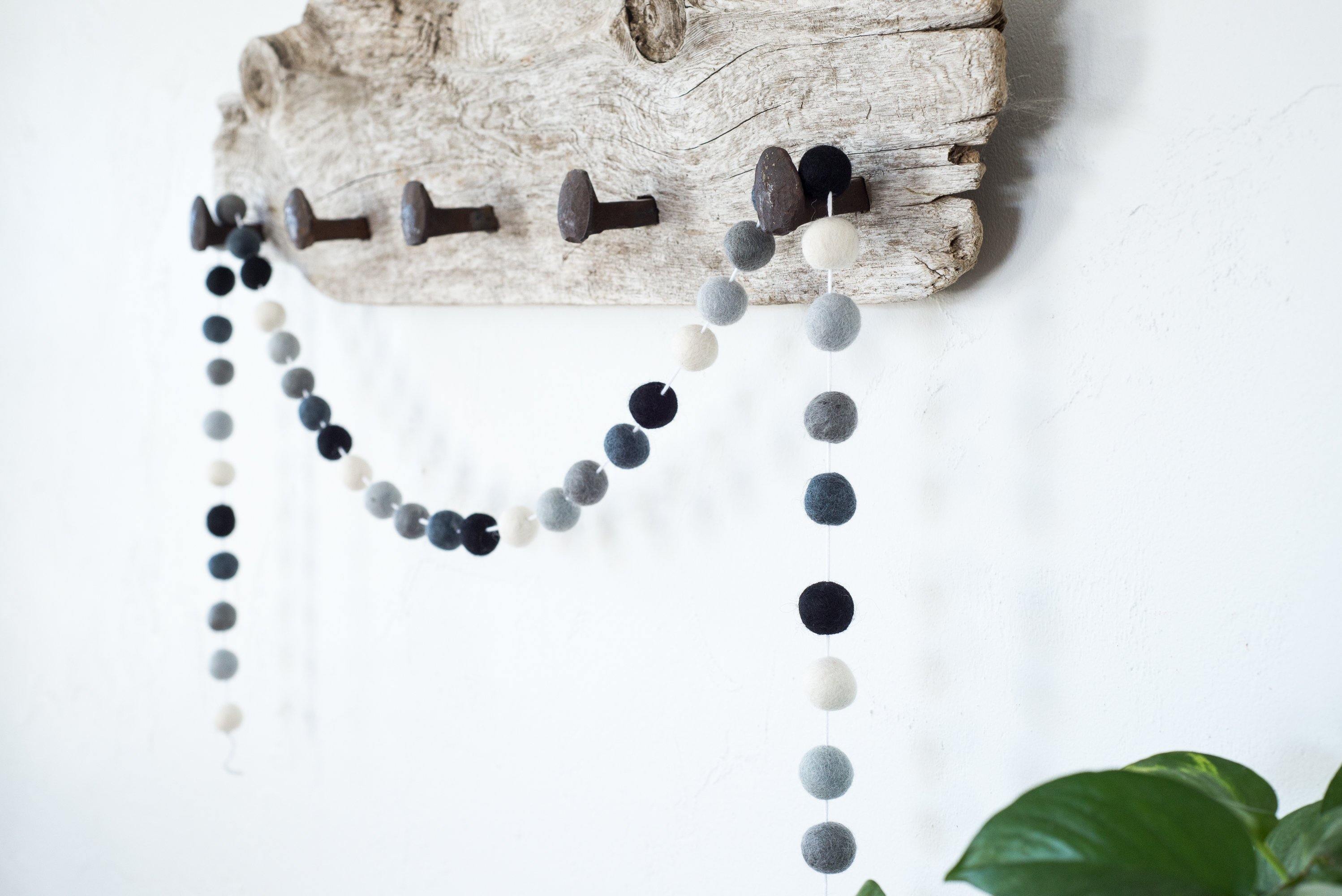 Black to White Ombre Felt Ball Garland - Stylish Party Decor for Weddings, Baby Showers & Home Decor