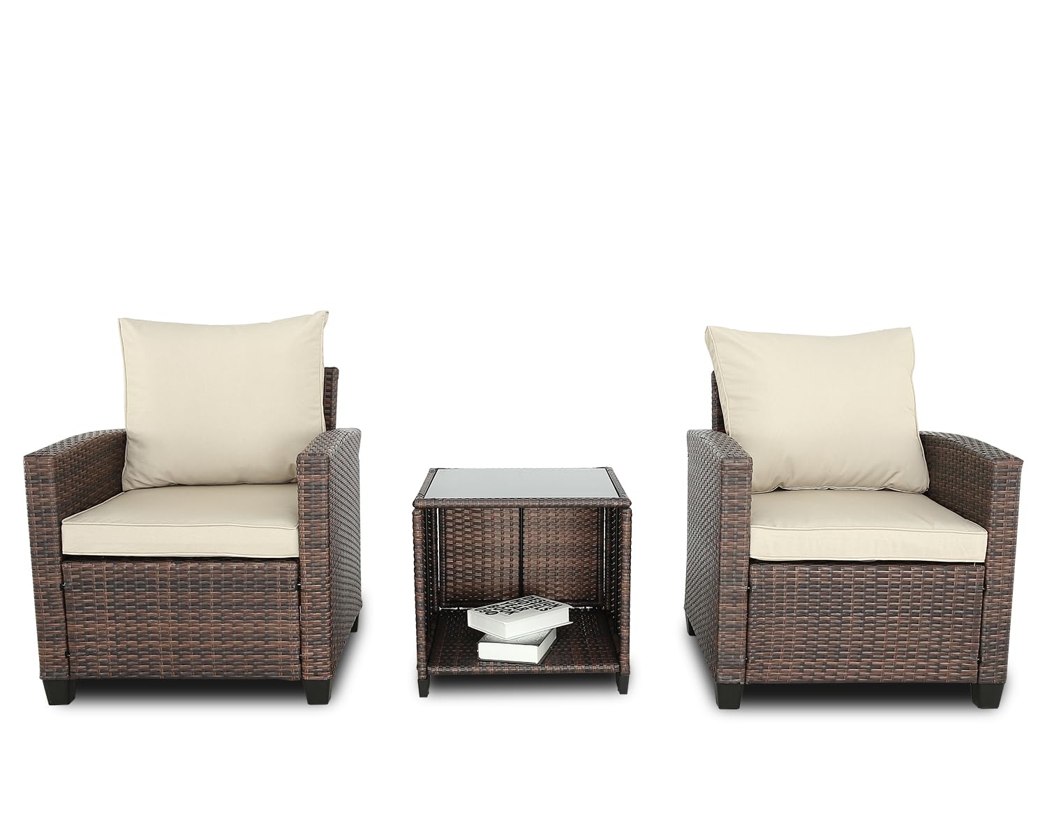3-Piece Patio Furniture Set - PE Rattan Wicker Outdoor Sofa with Washable Cushions & Tempered Glass Table - Perfect for Balcony, Garden, Poolside (Brown-Gray) | Durable Weather-Resistant Outdoor Seating for Relaxation & Entertainment
