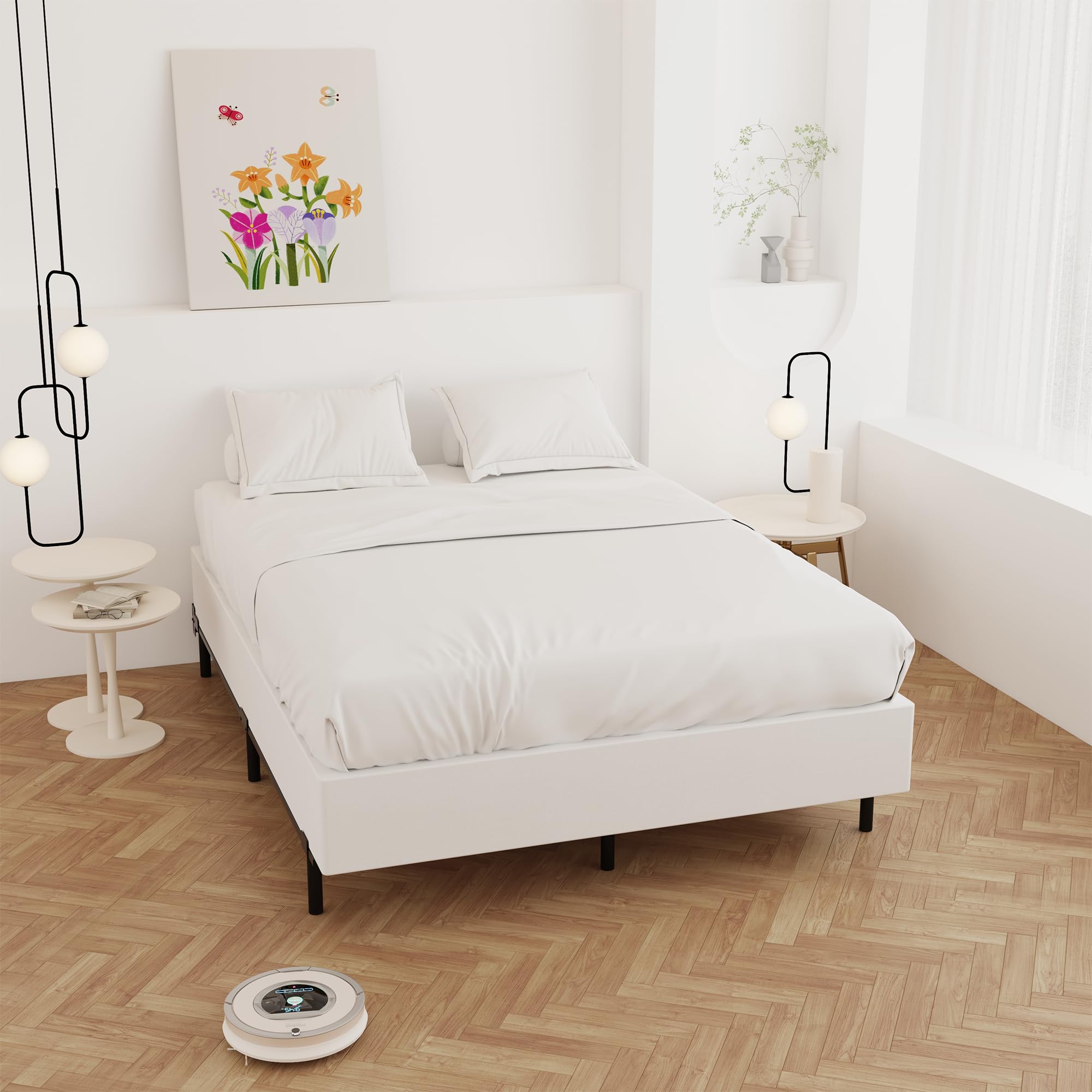 9 Inch Heavy Duty King Box Spring - Metal Bed Base with Fabric Cover, Noise Free Mattress Foundation for Easy Assembly | Perfect for Bedroom, Guest Room & Dorm Use
