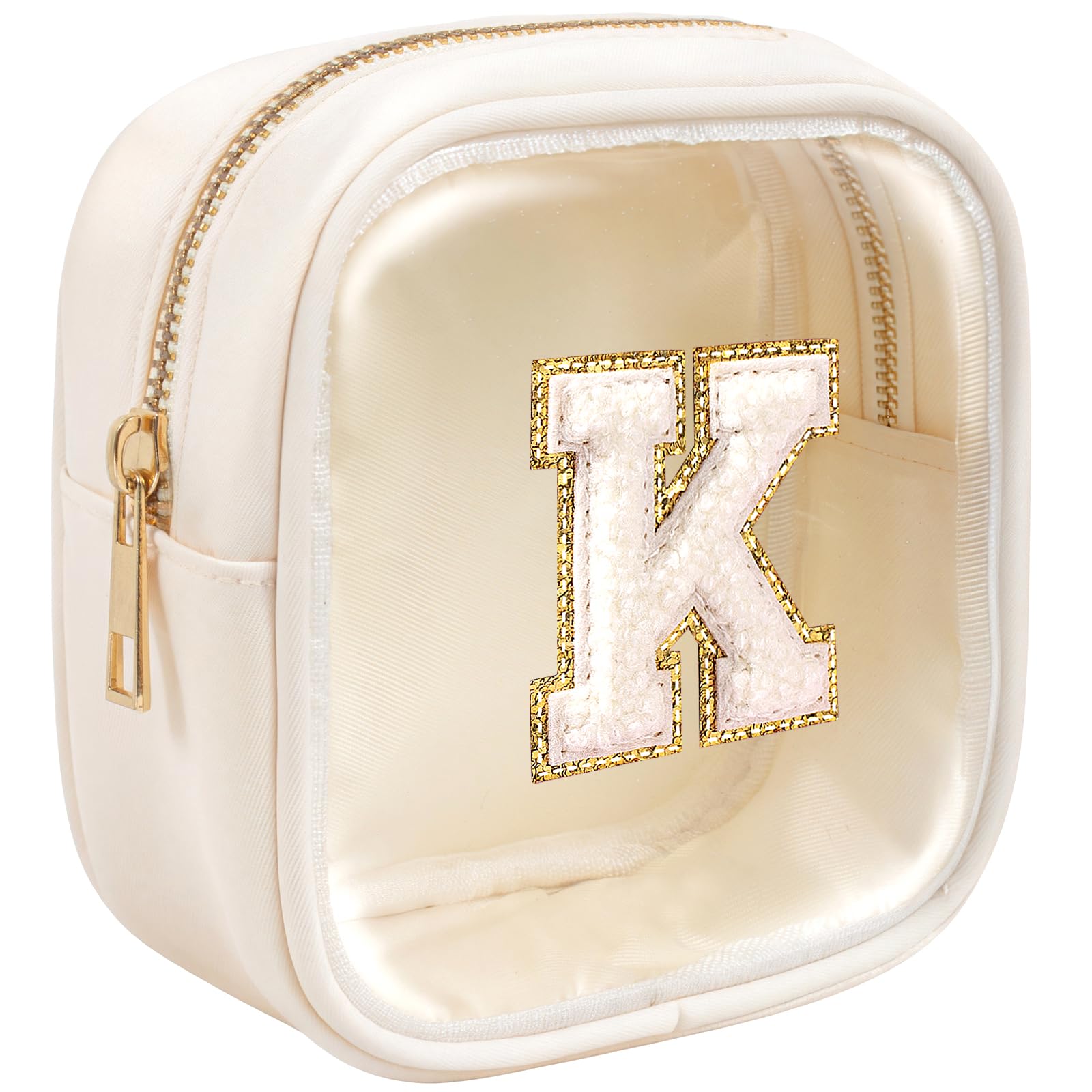 KOTORA Clear Makeup Bag for Women - Personalized Initial Cosmetic Pouch, Cute Travel Toiletry Organizer for Makeup Brushes & Beauty Essentials - Perfect Gift for Her