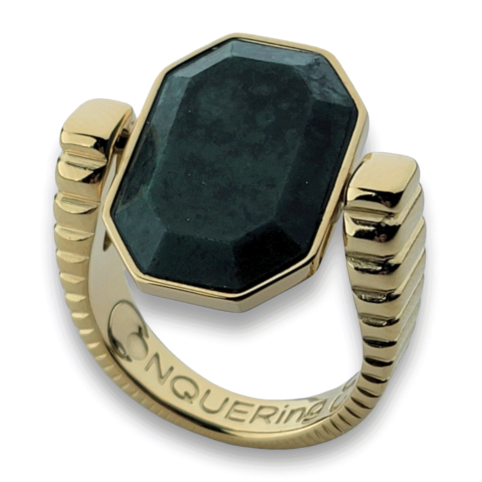 Gold ViaDeco Octangle Crystal Fidget Ring for Anxiety Relief - Stress Relief Spinner Ring for Adults, Perfect for ADHD, Autism & Focus - Elegant Jewelry Gift for Women & Men