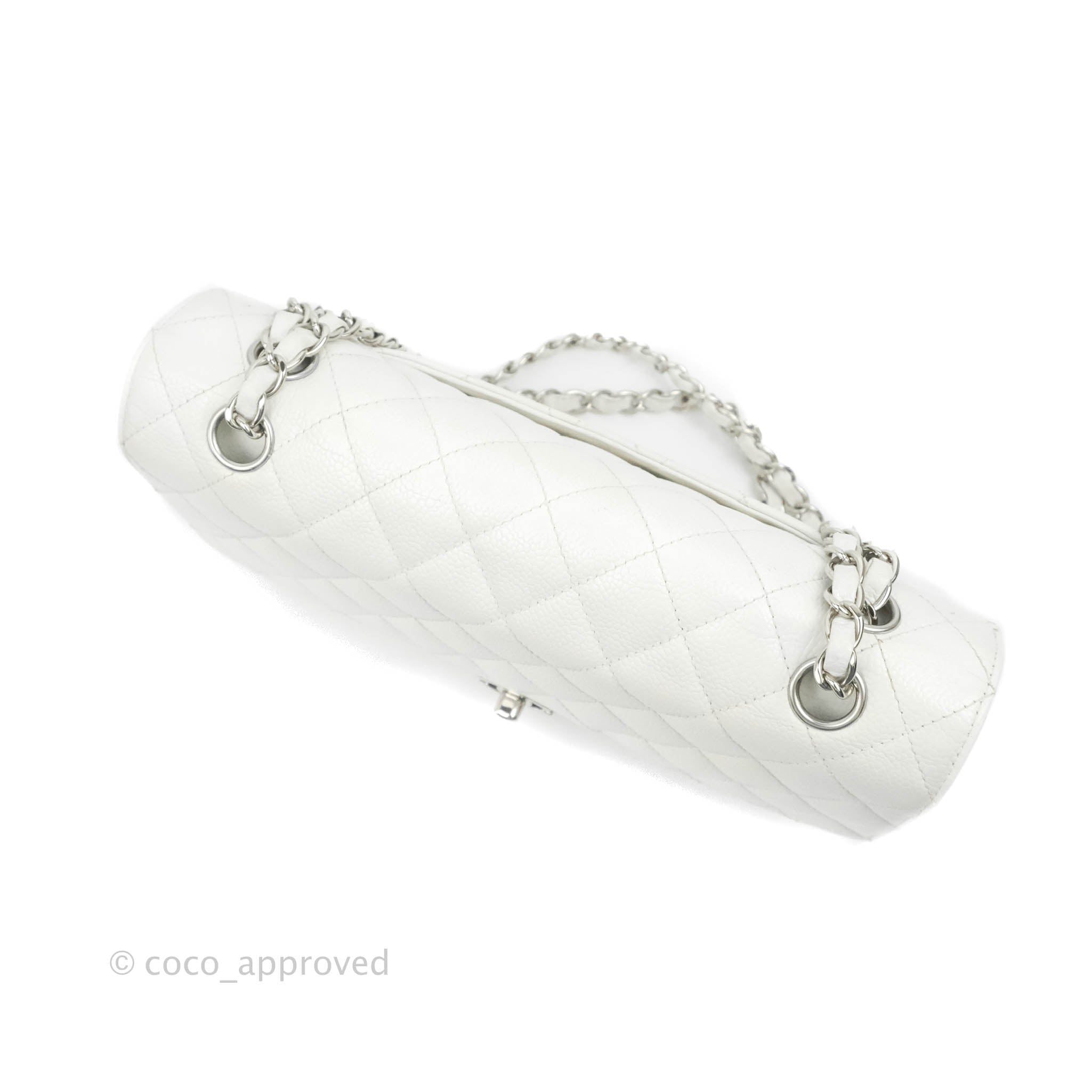 Chanel Classic M/L Medium Double Flap Bag in White Caviar Leather with Silver Hardware - Perfect for Luxury Fashion, Evening Events & Designer Handbag Collection