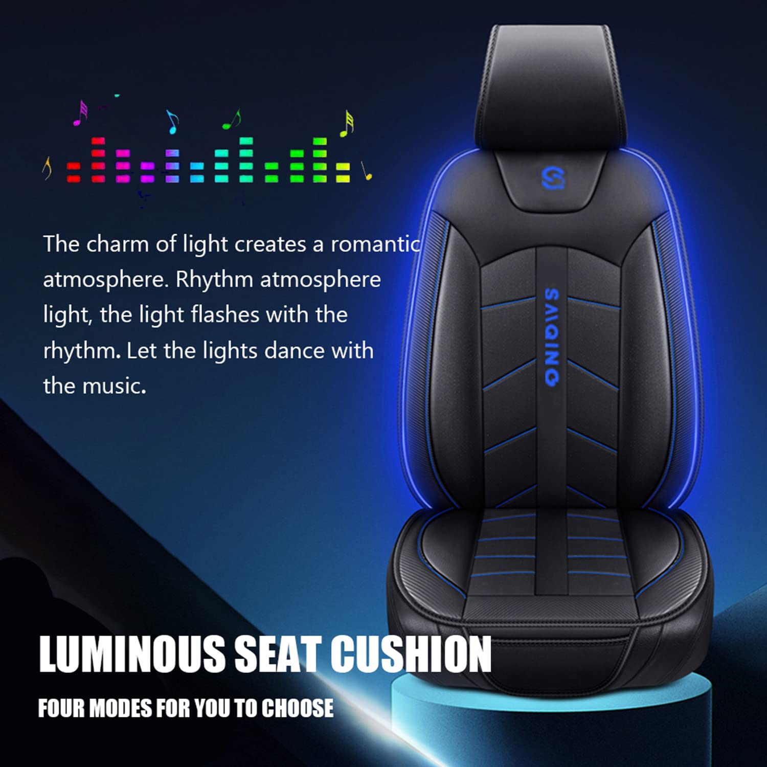 Universal LED Car Seat Covers - Luxury Leather Front Seat Cushions with RGB Sound-Activated Lighting & Remote Control (Blue) | Perfect for Night Driving, Car Shows & Custom Vehicle Interiors