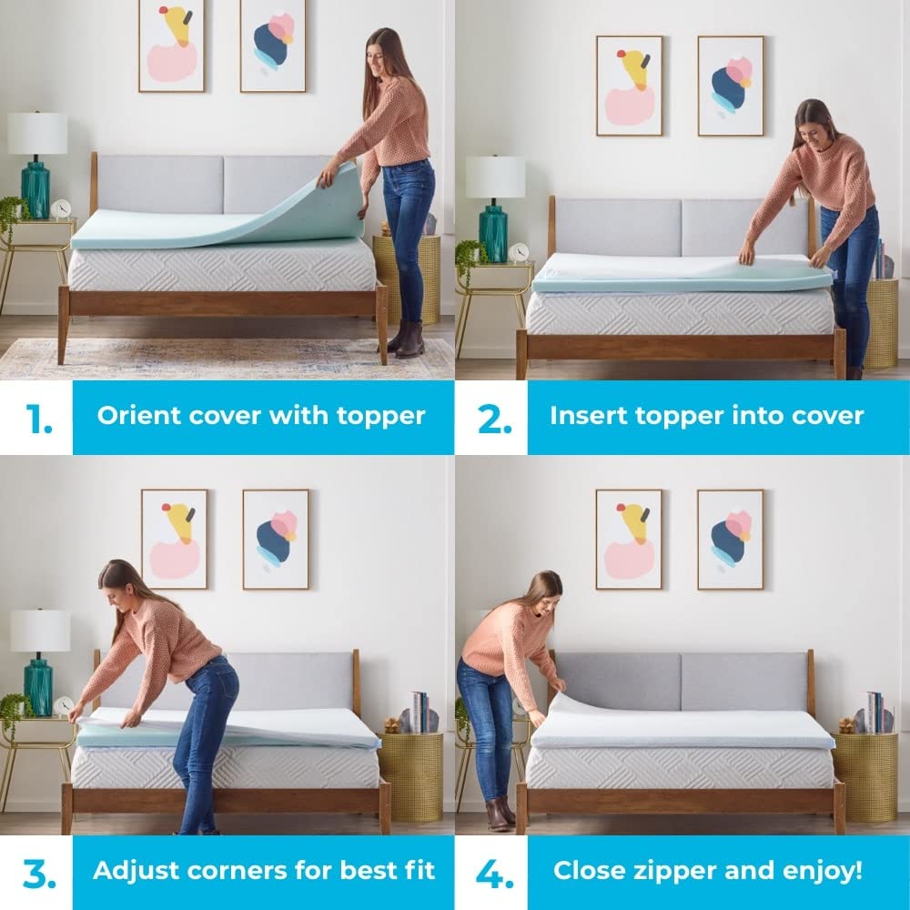 Linenspa 4 Inch Gel Swirl Memory Foam Mattress Topper with Removable Cover - Cooling Gel Infusion for Pressure Relief & Contouring Support - Machine Washable - Full Size - Perfect for Back Pain Relief & Hot Sleepers