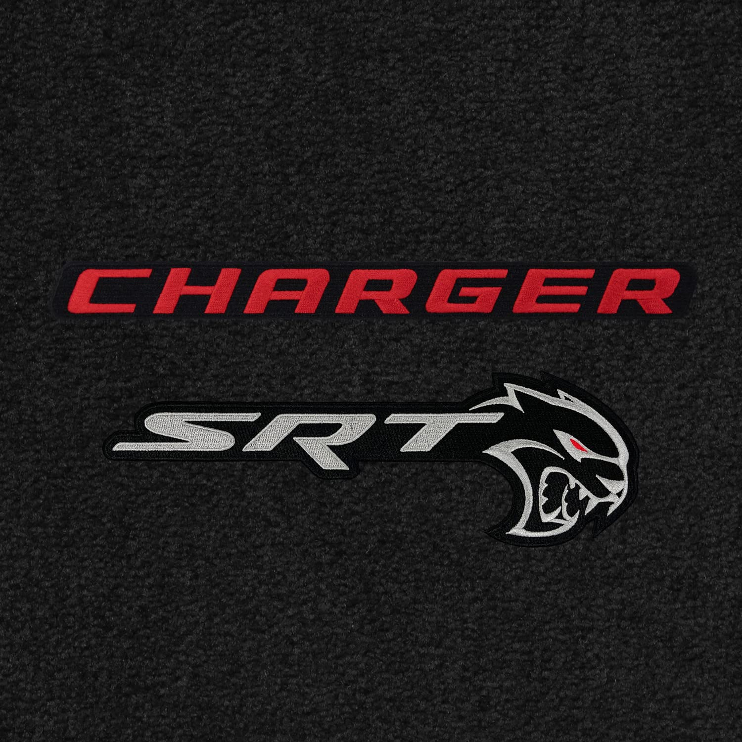 Premium Custom-Fit Carpet Floor Mats for 2021+ Dodge Charger RWD | Luxury Car Floor Liners with Red Charger & Hellcat Logo (Charcoal, 2-Piece Front Set) - Perfect for Daily Driving & Car Shows