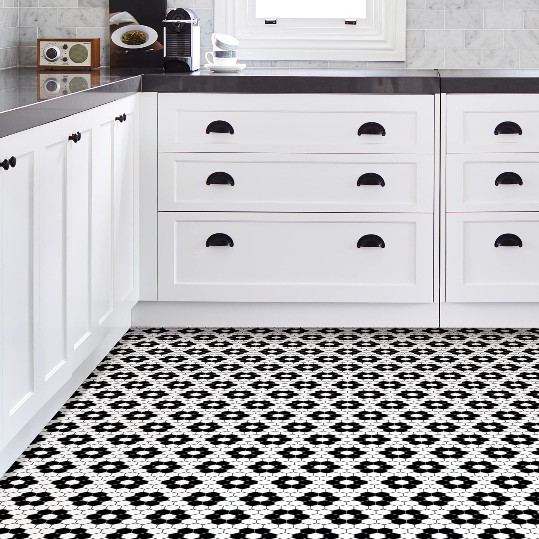 FloorPops FP3931 Peel and Stick Vinyl Floor Tiles - Black, Easy DIY Installation, Waterproof & Durable (2-Pack) - Perfect for Kitchen, Bathroom, Laundry Room & Home Renovation