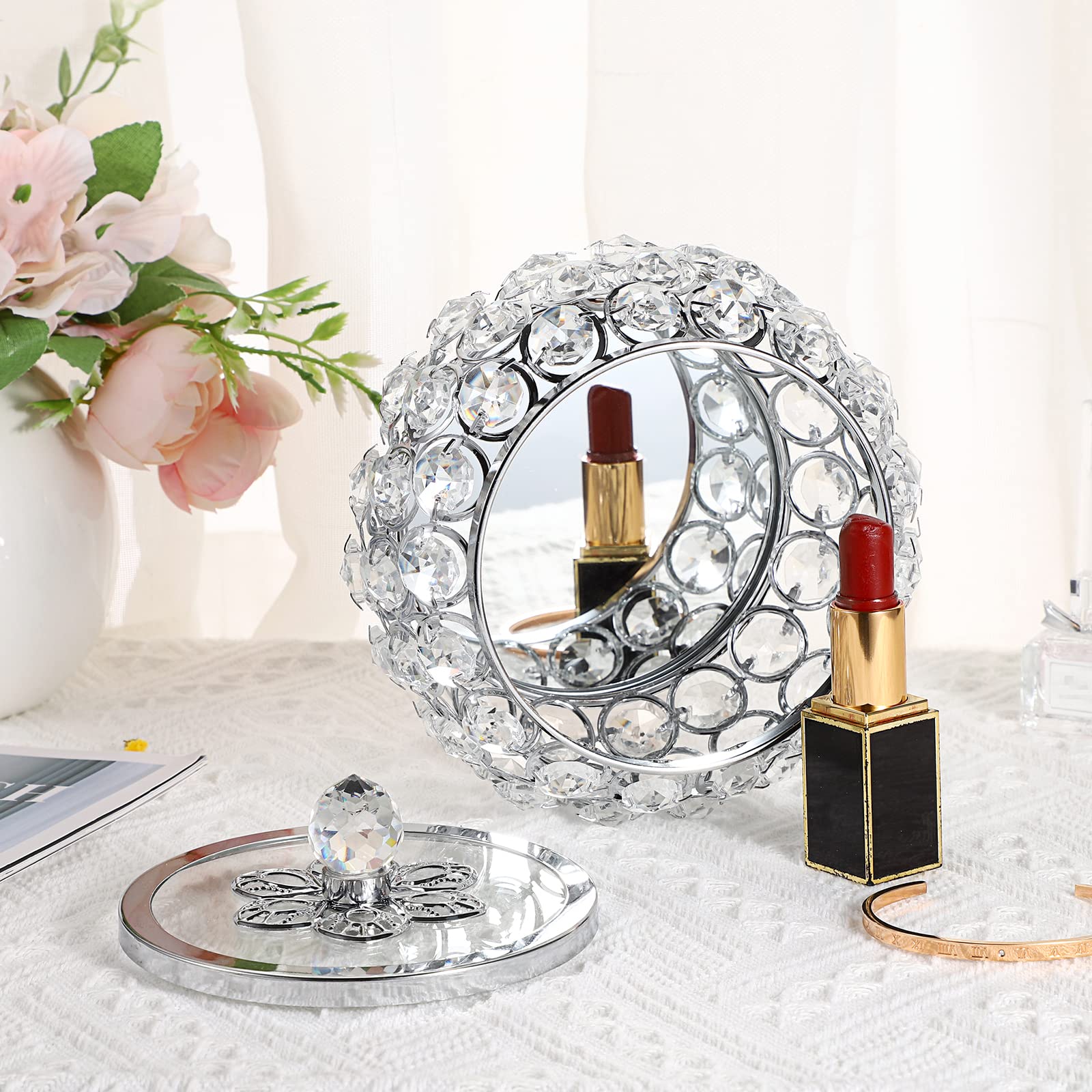 Hipiwe Silver Mirrored Jewelry Box with Glass Lid - Elegant Crystal Trinket Box for Ring, Earrings & Necklace Storage - Perfect Gift for Women & Girls - Ideal for Vanity, Dresser & Travel Organizer