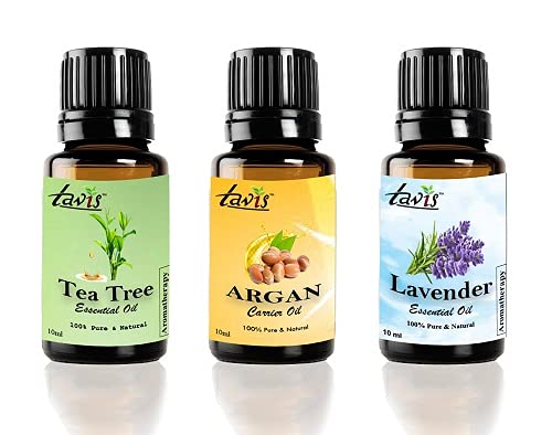 Pure Tea Tree Oil, Argan Oil & Lavender Essential Oil Set - 100% Natural for Skin, Hair & Aromatherapy - Perfect for DIY Beauty, Massage & Relaxation at Home