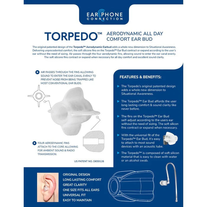 TORPEDO Aerodynamic Earbuds - 100 Pack (Clear/Black) | Comfortable Noise Isolating Wireless Earbuds for Gym, Running & Travel | Premium Sound Quality Bluetooth Headphones