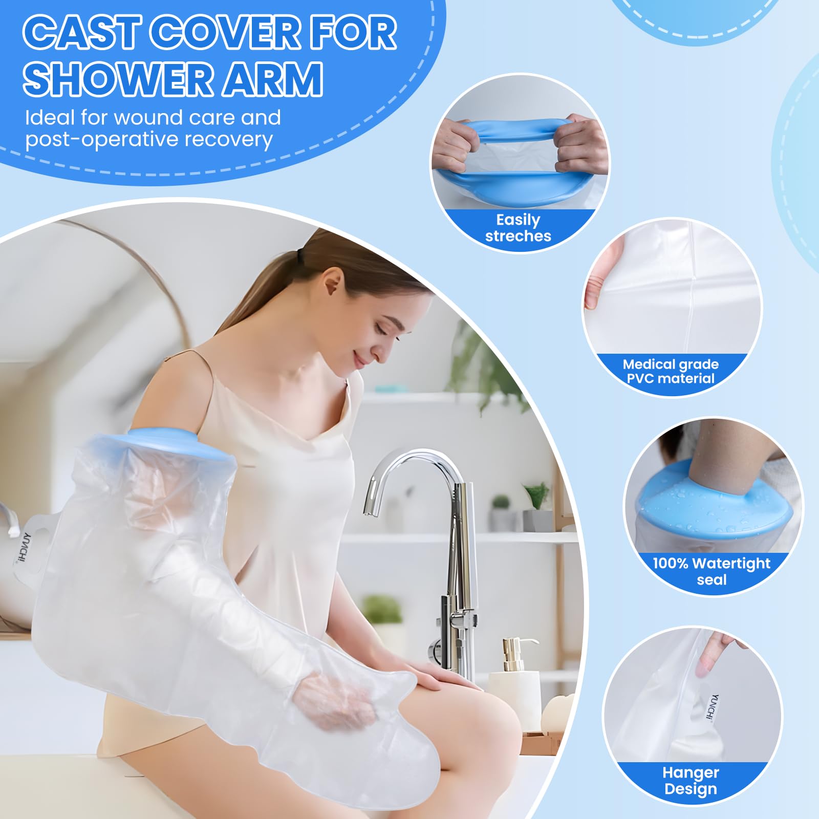 Waterproof Shower Arm Cast Cover - Soft, Comfortable & Reusable Arm Cast Protector for Adults - Ideal for Post-Surgery Bandage Protection & Daily Showering