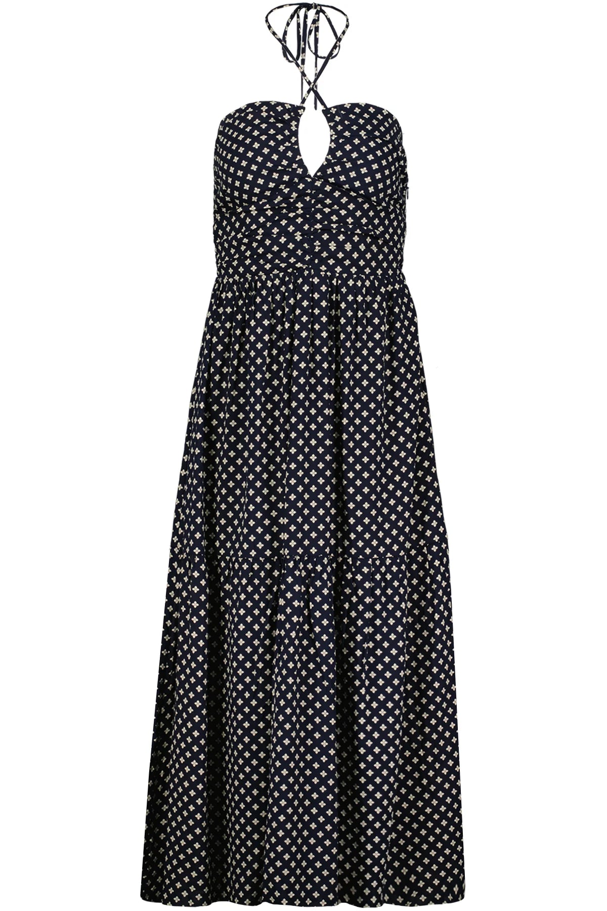 Aeries Halter Dress with Clover Print - Floral Summer Dress for Women, Perfect for Beach Vacations, Parties, and Casual Outings