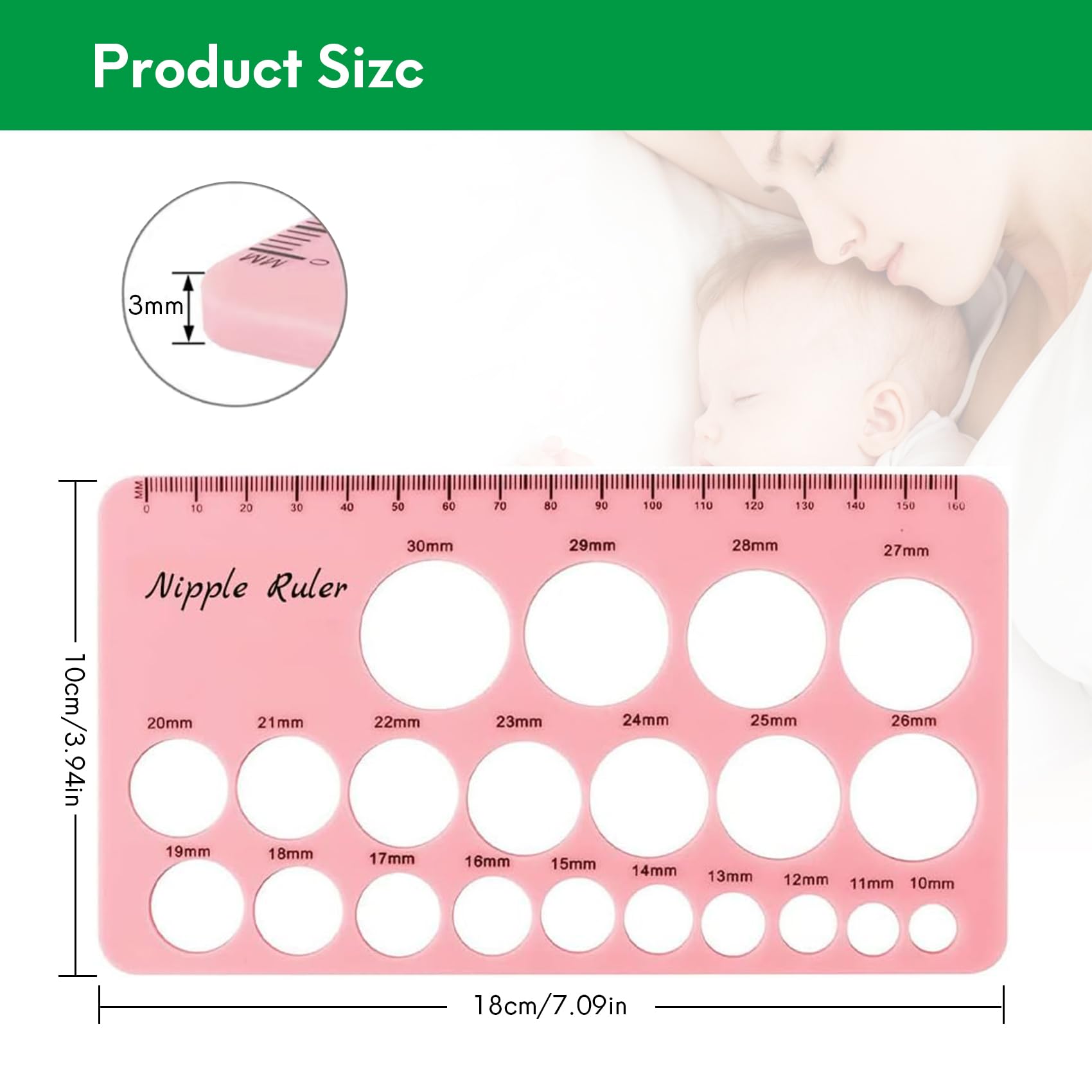 Accurate Nipple Flange Sizing Kit - Breast Pump Flange Measurement Tool with Nipple Ruler for Perfect Fit (Pink) | Essential for Comfortable Breastfeeding & Pumping Sessions