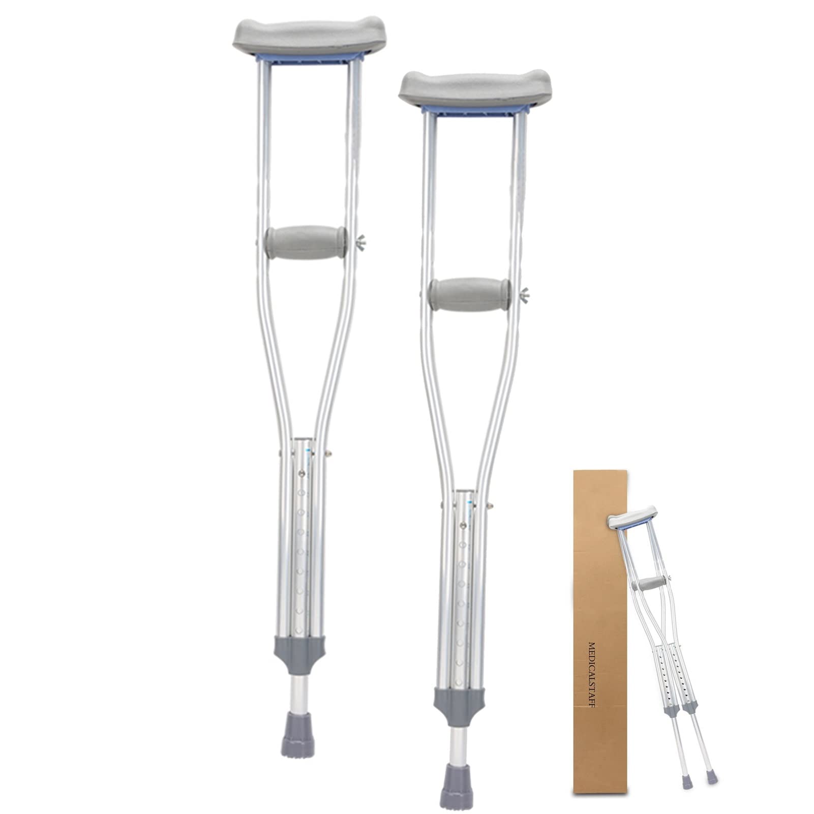 JJ Home Adjustable Aluminum Crutches for Adults & Youth - Underarm Pads & Comfortable Handgrips - Drive Medical Walking Aid (112cm) - Perfect for Injury Recovery, Post-Surgery Mobility & Daily Support