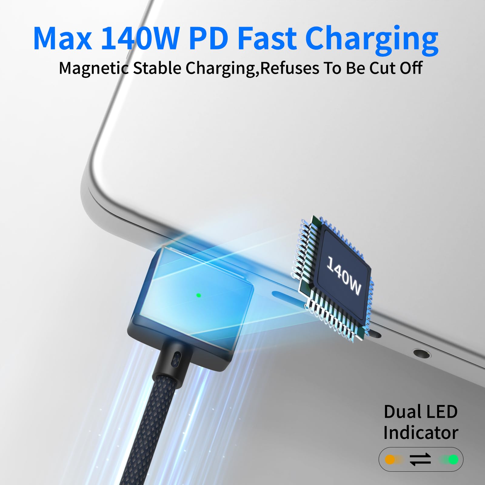140W USB-C to Magnetic 3 Fast Charging Cable | Safe PD 3.1 Charger Cord for MacBook Pro 2021-2023 (M1/M2 Pro & Max 14