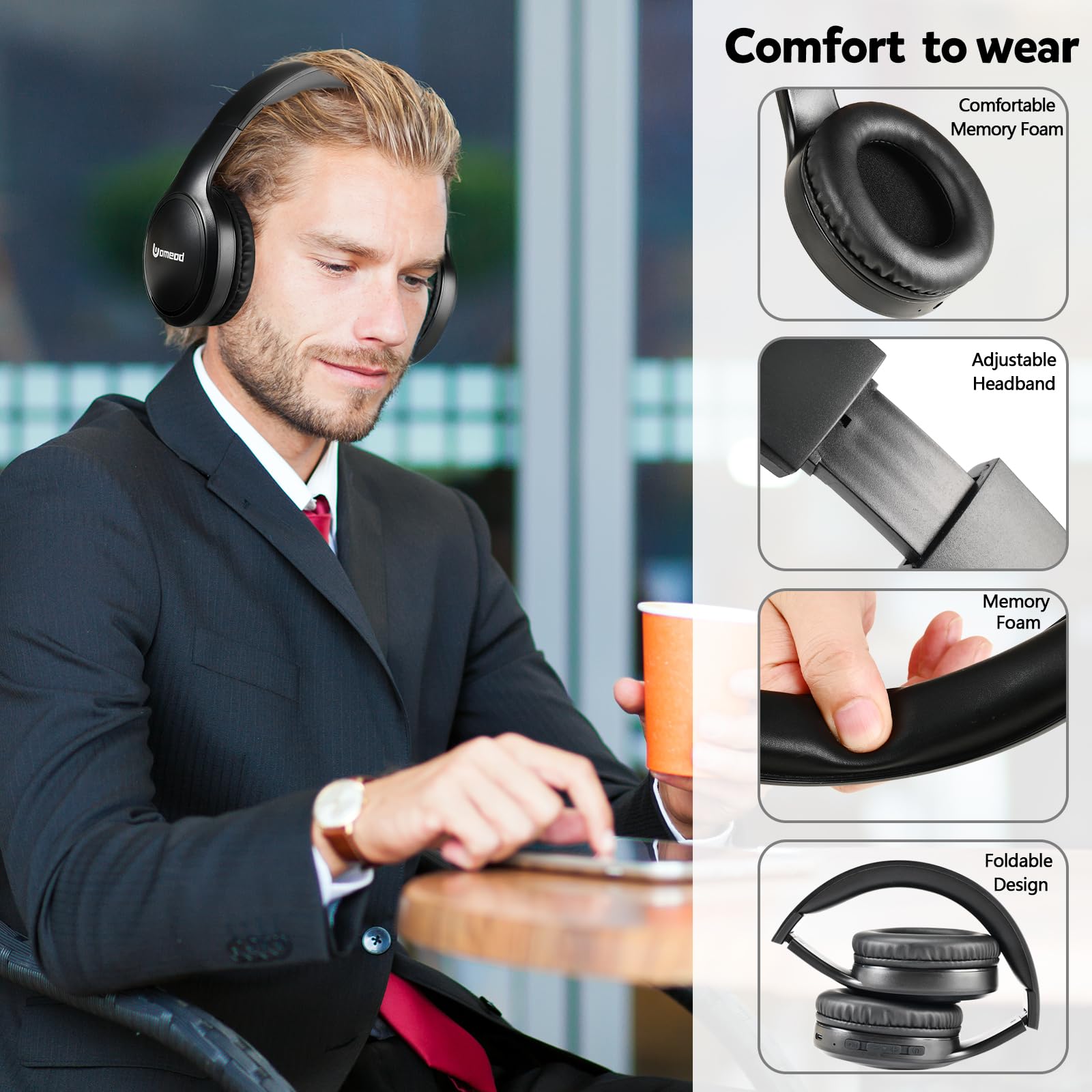 Wireless Bluetooth Over Ear Headphones with 70H Playtime, 3 EQ Modes & Built-in Mic - HiFi Stereo Sound, Deep Bass, Foldable & Lightweight Design for Home, Office, Travel, Gaming & Phone Calls