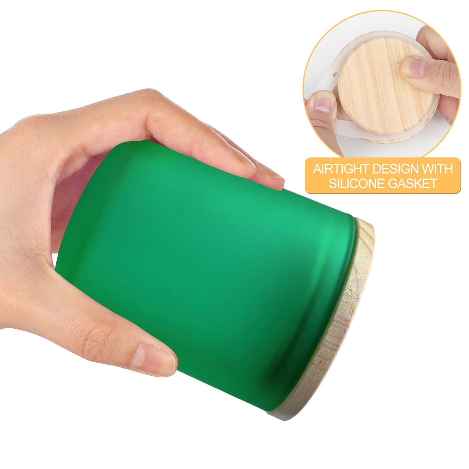 12 Pack 7oz Thick Frosted Green Candle Jars with Wooden Lids - Premium Empty Containers for DIY Candle Making, Wax Melts, Bath Salts Storage & Home Decor Gifts