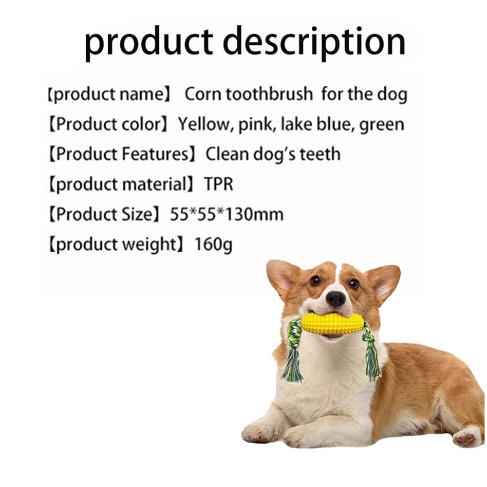 Durable Dog Chew Toys for Aggressive Chewers - Corn Shaped Interactive Puzzle Toy with Rope & Toothbrush for Teeth Cleaning - Treat Dispenser for Large, Medium & Small Dogs - Perfect for Playtime, Training & Dental Care (Yellow)
