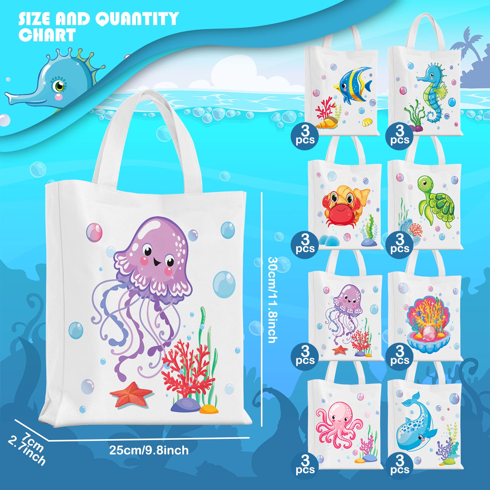 24-Piece Sea Animals Party Favor Bags - Under the Ocean Themed Goodie Bags with Cute Marine Creatures - Perfect for Baby Showers, Birthday Parties & Underwater Decorations - Great for Kids' Events, Classroom Rewards & Ocean-Themed Celebrations