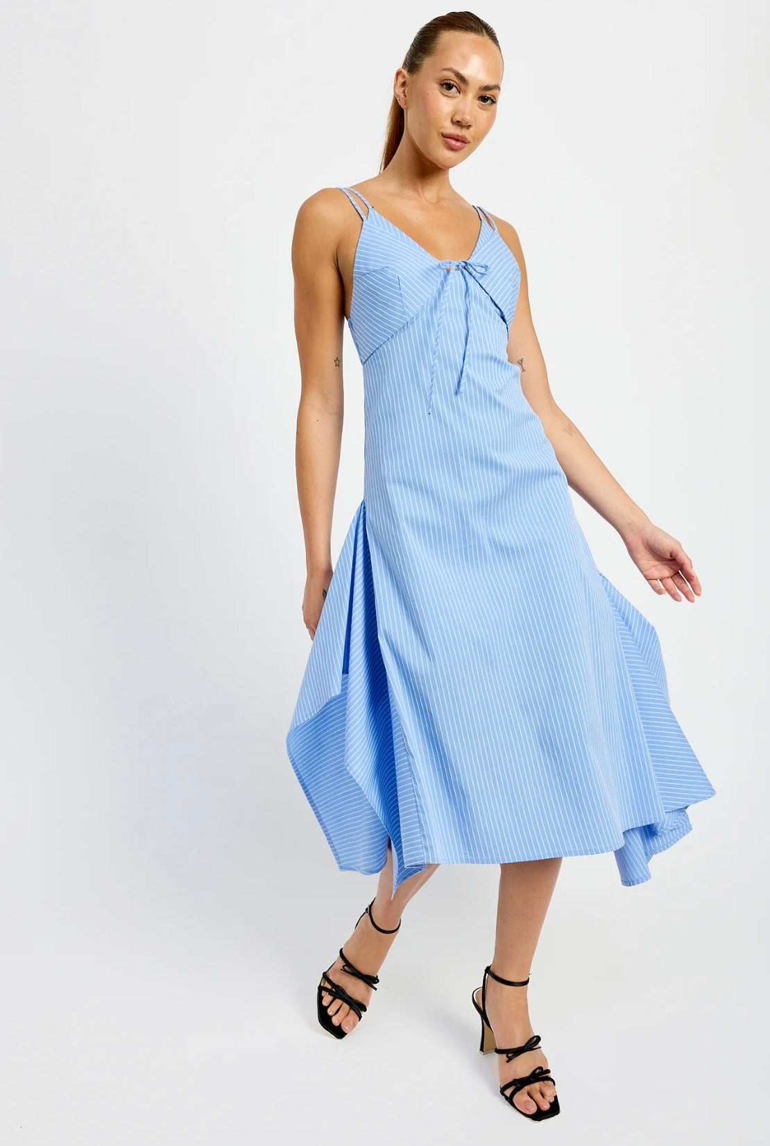 Lilith Stripe Midi Maxi Dress for Women - Flowy Summer Beach Dress with Side Slits, Boho Chic Floral Print, Comfortable Casual & Party Wear - Perfect for Vacations, Weddings, and Date Nights