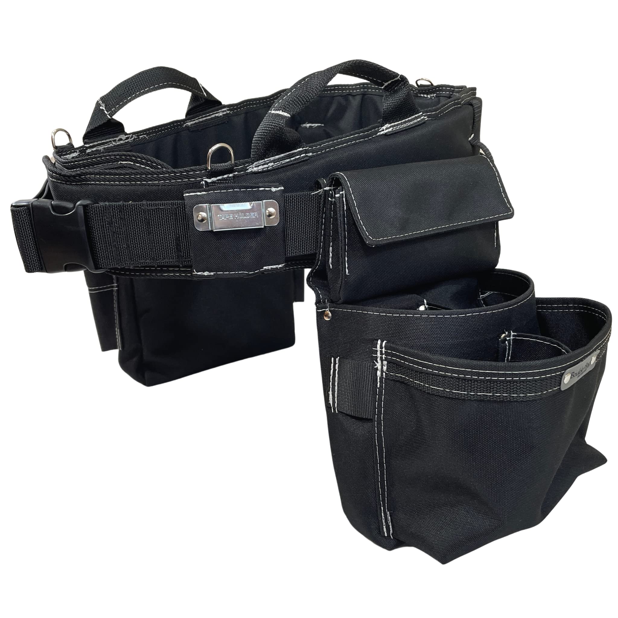 BOULDER BAG Ultimate Electrician's MAX Combo Tool Belt with Comfort Back Support & Quick Release Buckle - Heavy Duty Black Work Belt with White Stitching (Small 24-27 Inch Waist) | Made in USA | Perfect for Electricians, Construction Workers & DIY Home Improvement Projects