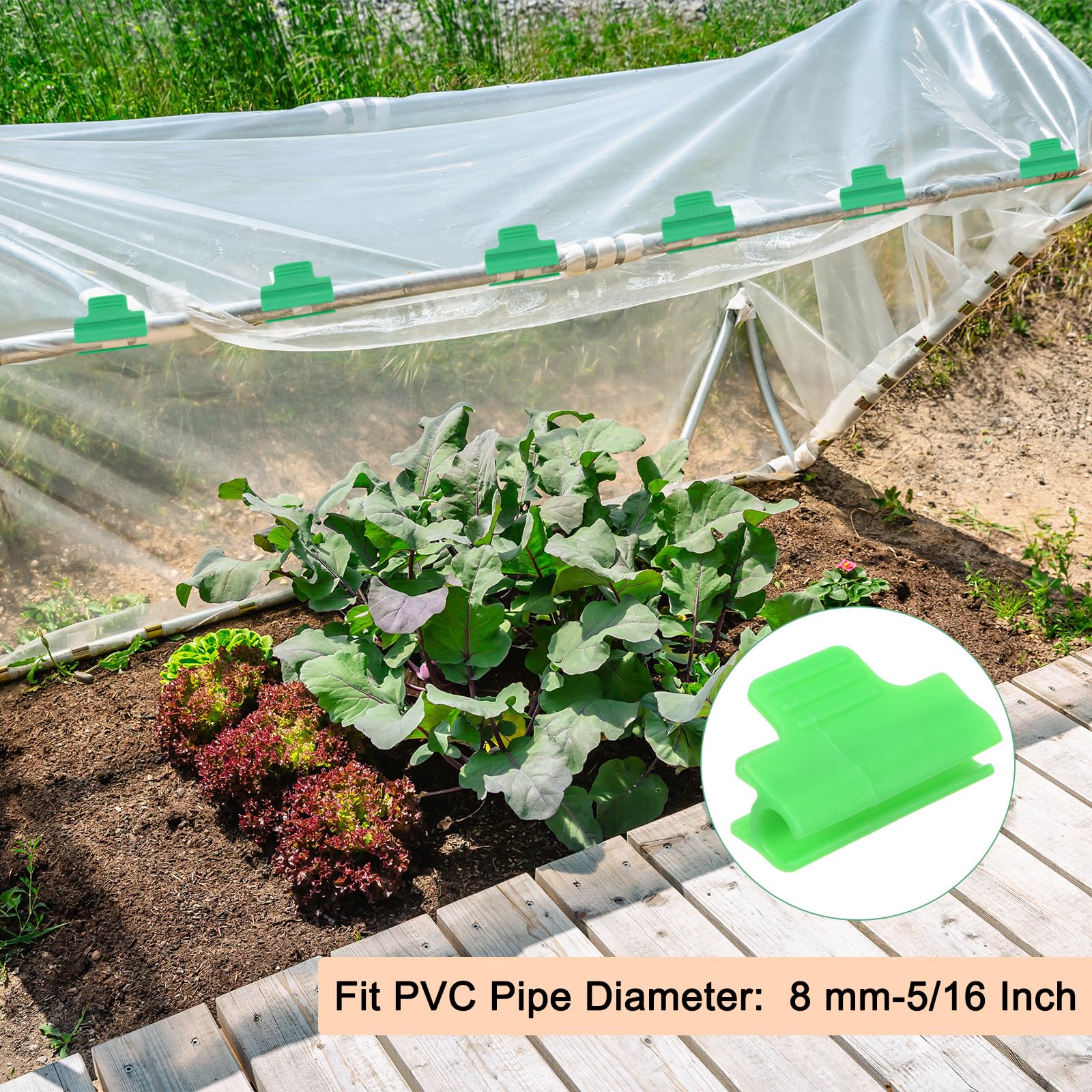 60-Pack 5/16 Inch PVC Pipe Greenhouse Clips - Heavy Duty Garden Clamps for Greenhouse Film, Shade Net & Row Covers - Durable Plastic Plant Support Clips for Gardening, Farming & Greenhouse Setup (Grass Green)