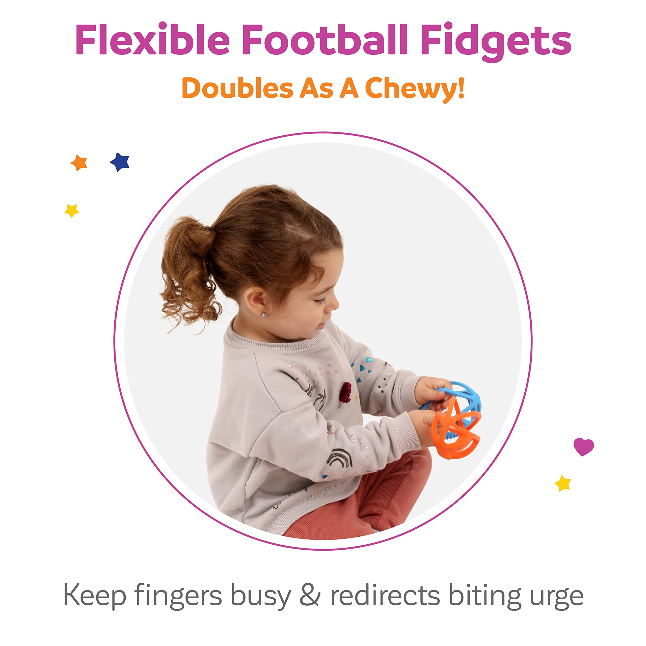 Fun and Function Grip It Football Chewy & Fidget Set - Sensory Chew Toys for Kids with Autism, ADHD & Anxiety Relief - BPA-Free Oral Motor Therapy Toys for Toddlers & Babies (2 Pack) - Perfect for Teething, Stress Relief & Classroom Focus