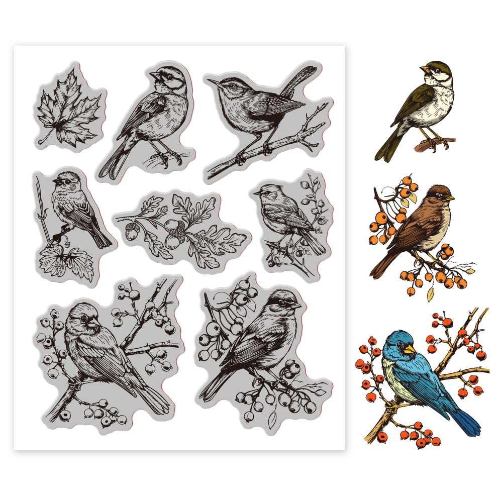 Autumn Bird & Maple Leaf EVA Rubber Stamp Set - 7.09x8.66 Inch DIY Embossing Stamps for Scrapbooking, Card Making, Paper Crafts - Perfect for Fall Decorations, Wedding Invitations, and Seasonal Greeting Cards