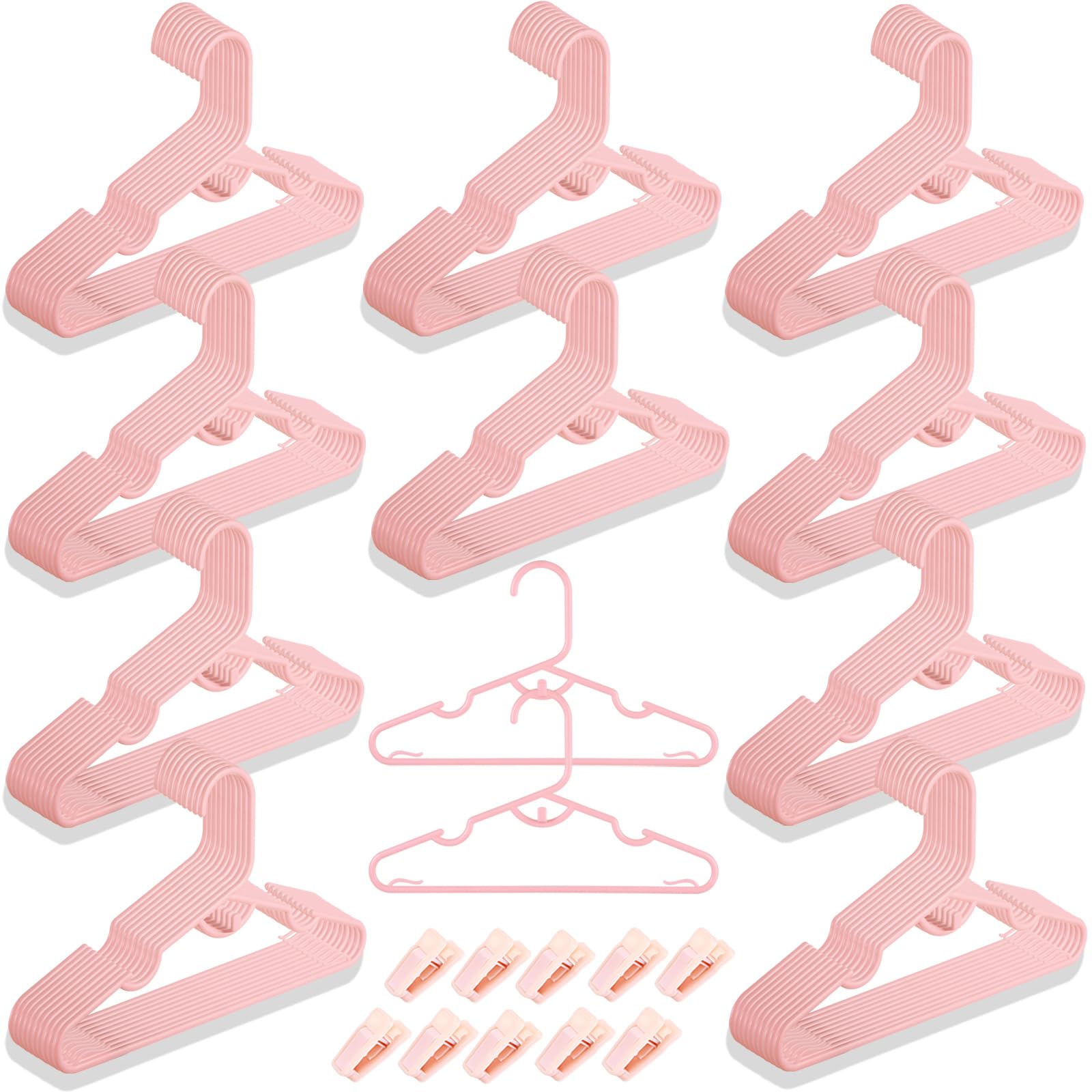 100-Pack Anti-Slip Plastic Baby Hangers - Light Pink Closet Organizers for Infant Clothes | Secure & Space-Saving Nursery Storage Solution