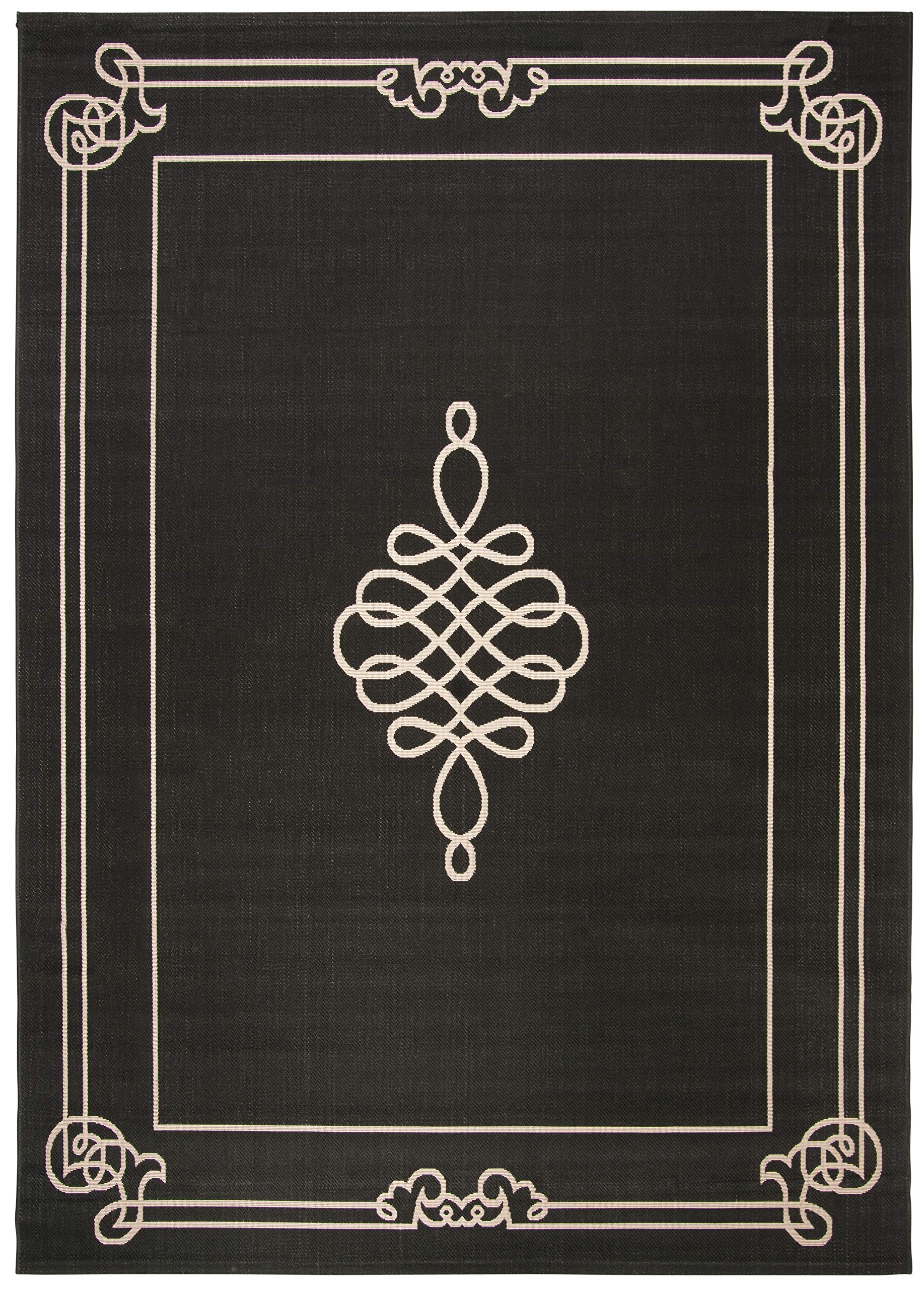 SAFAVIEH Courtyard Collection 8' x 11' Black & Cream Indoor Outdoor Rug - Waterproof, Easy Clean, Non-Slip Backing - Perfect for Patio, Backyard, Mudroom, Deck & Poolside Areas