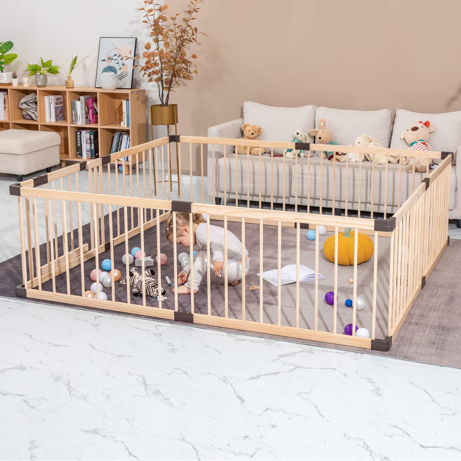 **Conababy Wooden Playpen for Babies & Toddlers - 120x160CM Baby Play Yard, Safety Play Fence & Indoor Activity Center - Perfect for Home, Nursery, Daycare & Playroom**