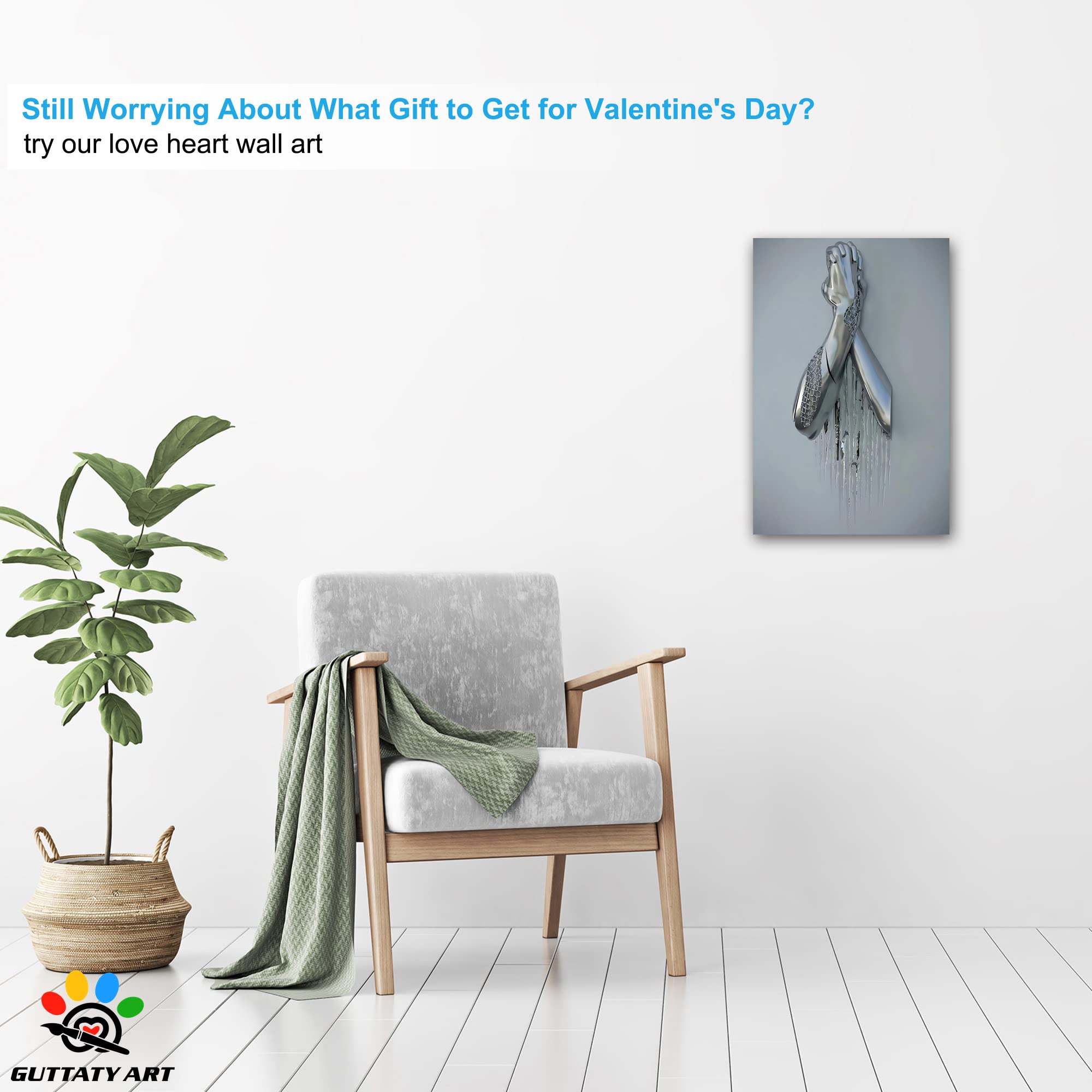 3D Metal Effect Silver Handshake Canvas Wall Art - Modern Framed Wall Decor for Bedroom & Living Room - Valentine's Day Gift for Couples - 12x18 Inches - Perfect for Home Office Decor & Anniversary Gifts