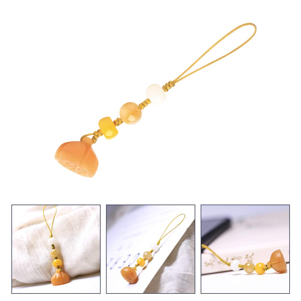 Lotus Jade Phone Charm Pendant - Elegant Beaded Phone Strap & Lanyard for iPhone, Samsung, Keys, USB Drives - Perfect for Car Keys, Office Decor, and Gift Giving