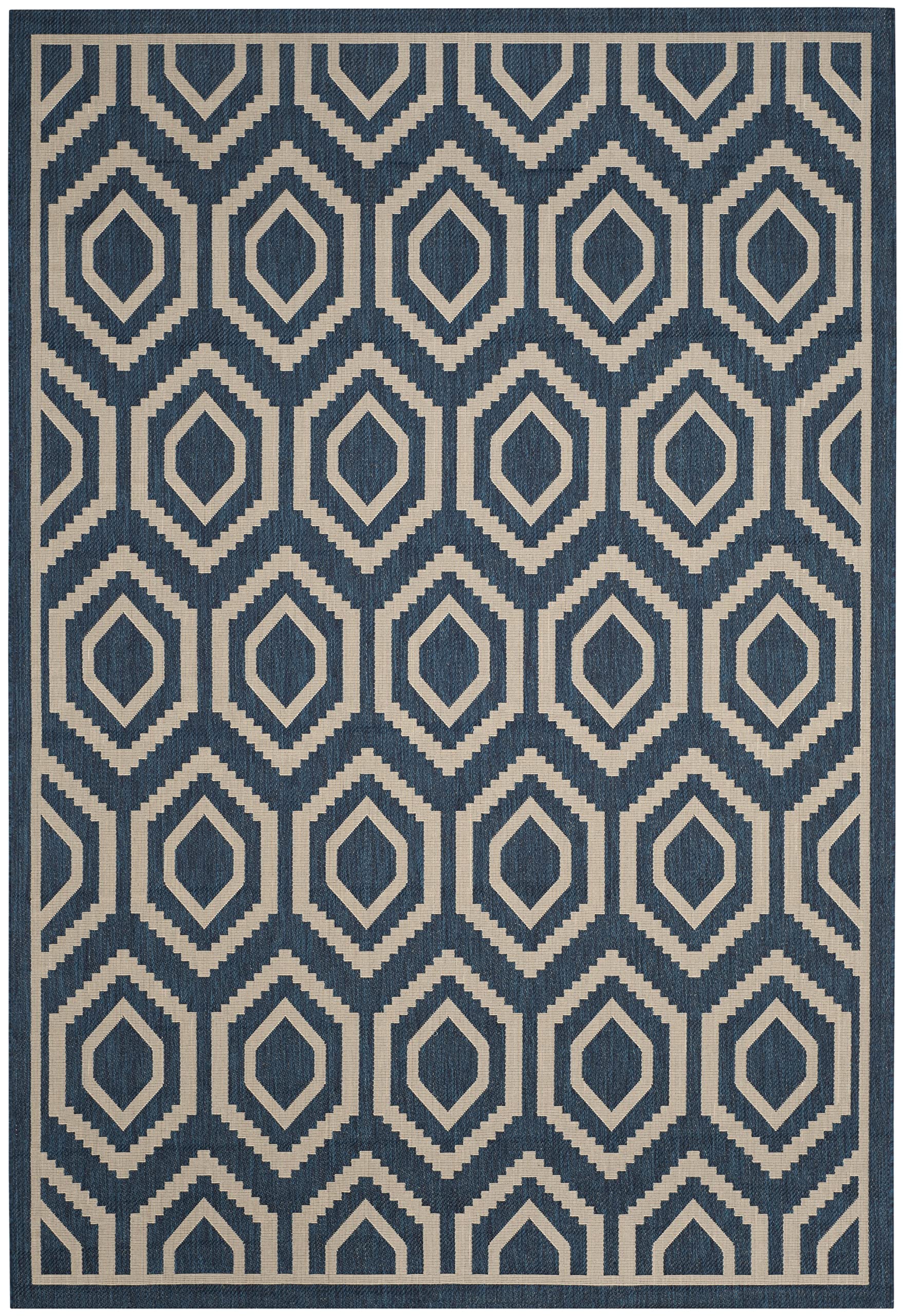 SAFAVIEH Courtyard Collection 8' x 10' Navy/Beige Indoor Outdoor Waterproof Rug - Easy to Clean, Stain Resistant Area Carpet for Patio, Backyard, Mudroom, Porch & Deck Decor