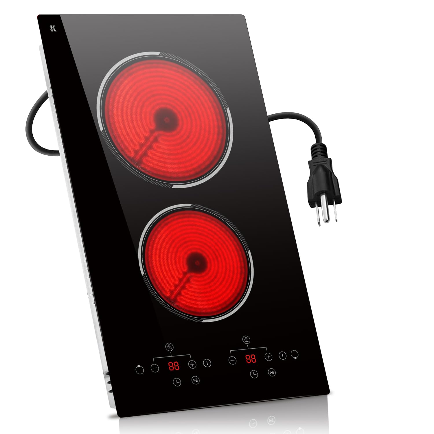 2 Burner Electric Cooktop - 12 Inch Built-in & Countertop Ceramic Stove with Touch Control, Child Lock, Timer & 9 Power Levels (110V-120V) | Perfect for Small Kitchens, RVs & Dorm Rooms