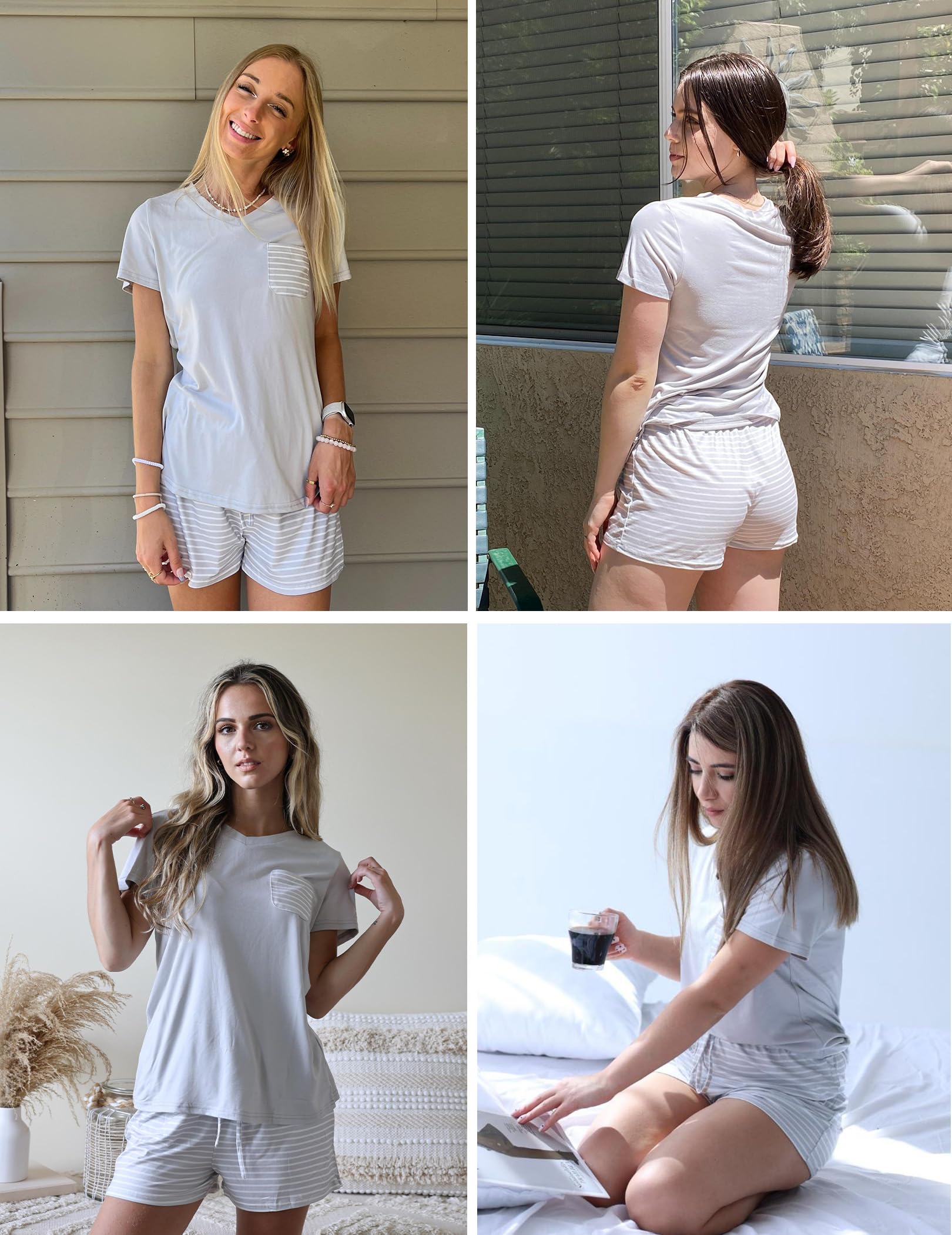 Ekouaer Women's Pajama Sets - Soft Short Sleeve Sleepwear with V-Neck, Comfortable Lounge PJS for Women | Perfect for Sleeping, Relaxing at Home, and Summer Nights