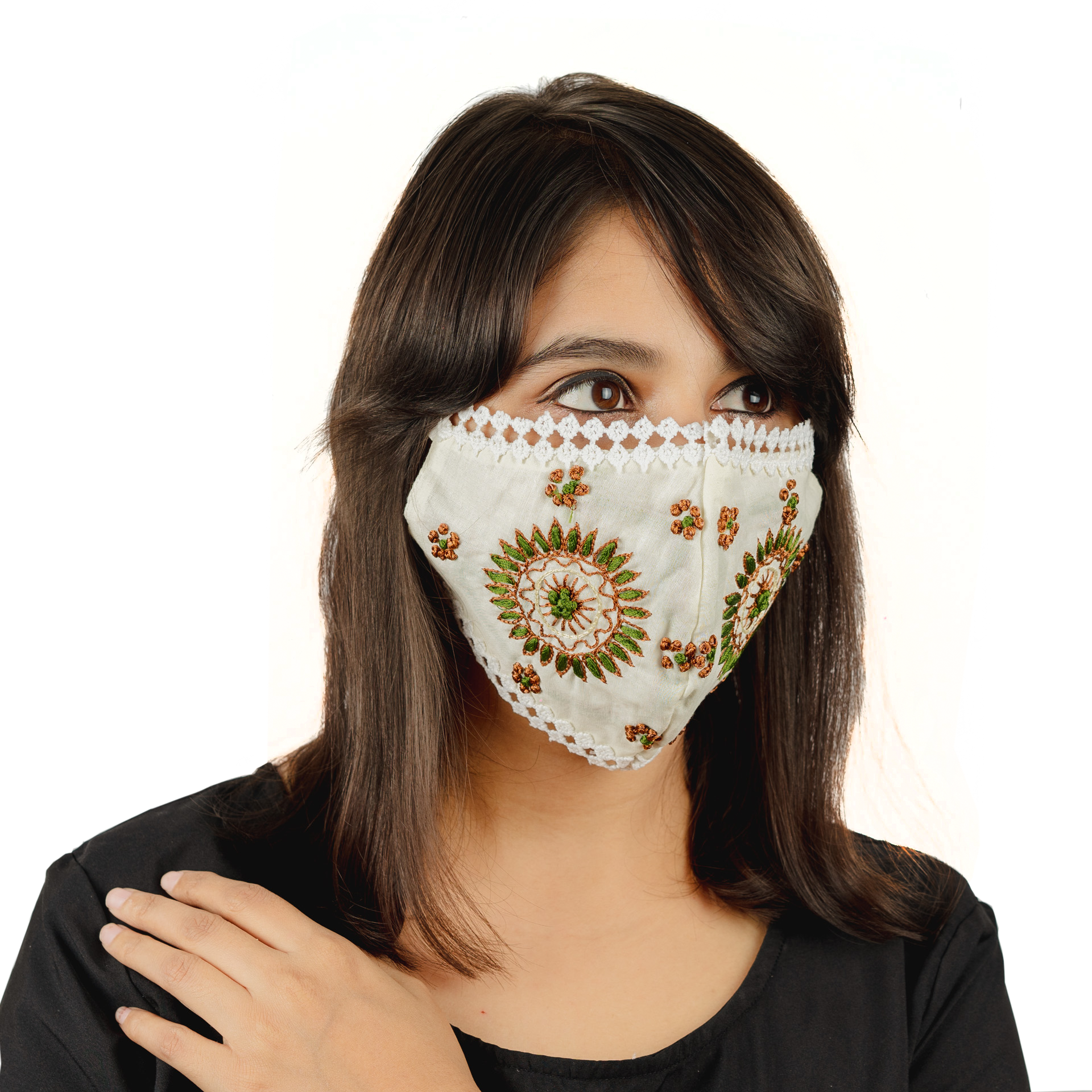 Floral Embroidered Cotton Lace Face Mask - Breathable & Stylish (5-Pack) - Perfect for Daily Wear, Parties & Special Occasions