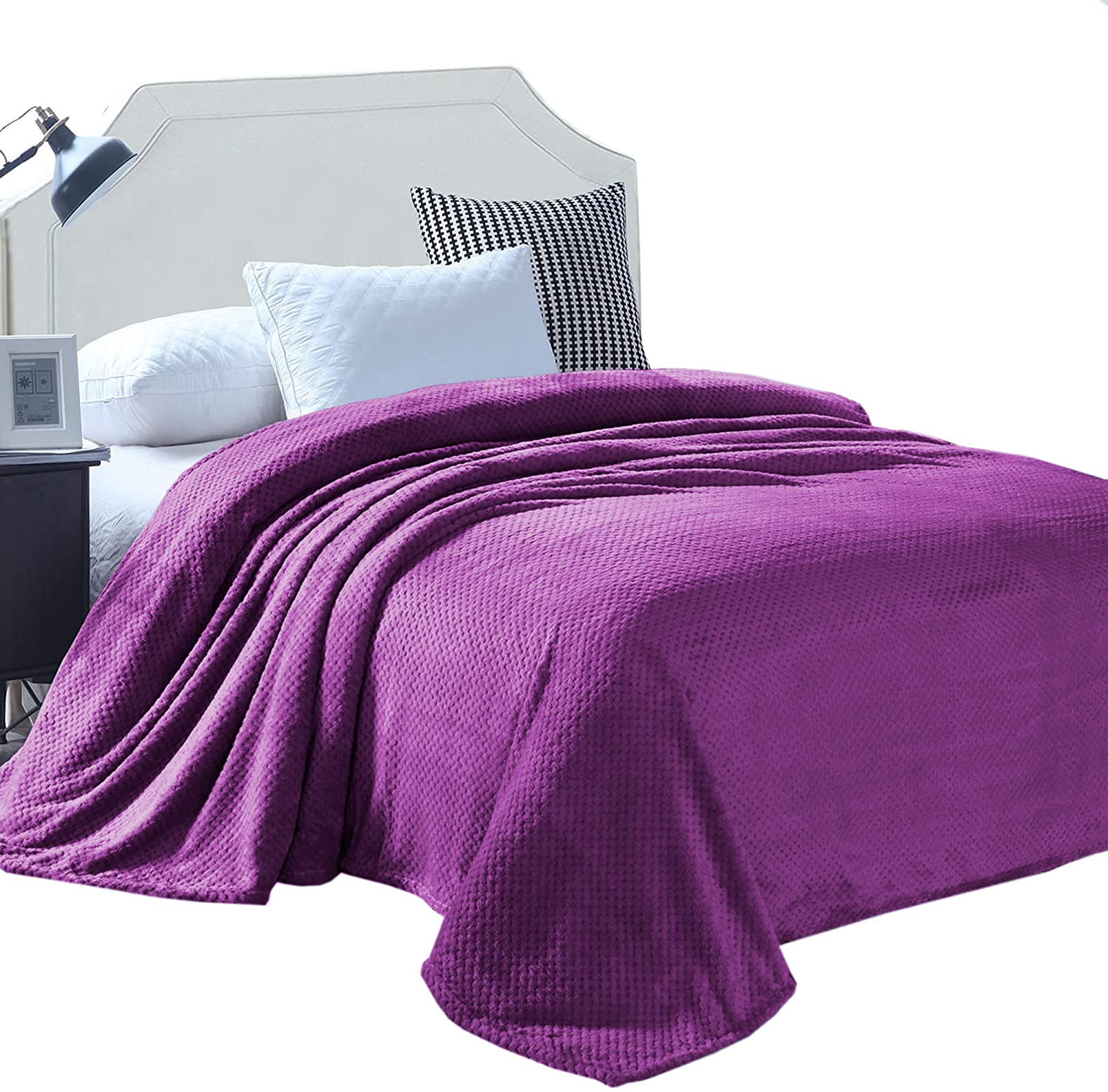 Exclusive Waffle Textured Soft Fleece Blanket - King Size (90x104 inches) | Ultra Cozy, Warm & Lightweight Bed Blanket in Purple | Perfect for Winter Nights, Couch Lounging & Guest Rooms