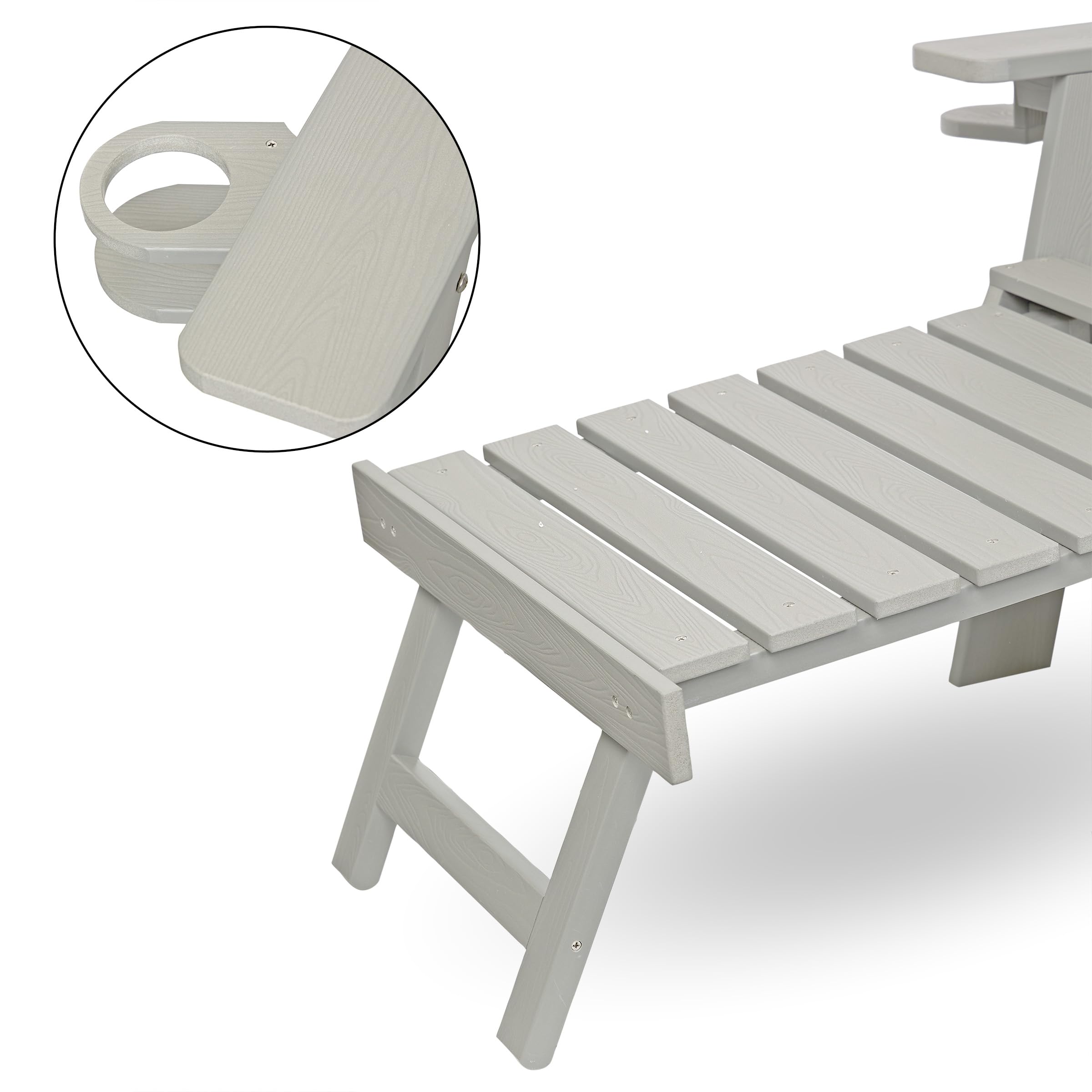 Alpine Corporation MFW104LGR Folding Adirondack Chair with Cup Holder & Ottoman - Outdoor Patio Furniture for Garden, Deck, Poolside & Backyard Relaxation - 38 Inch Height, Gray
