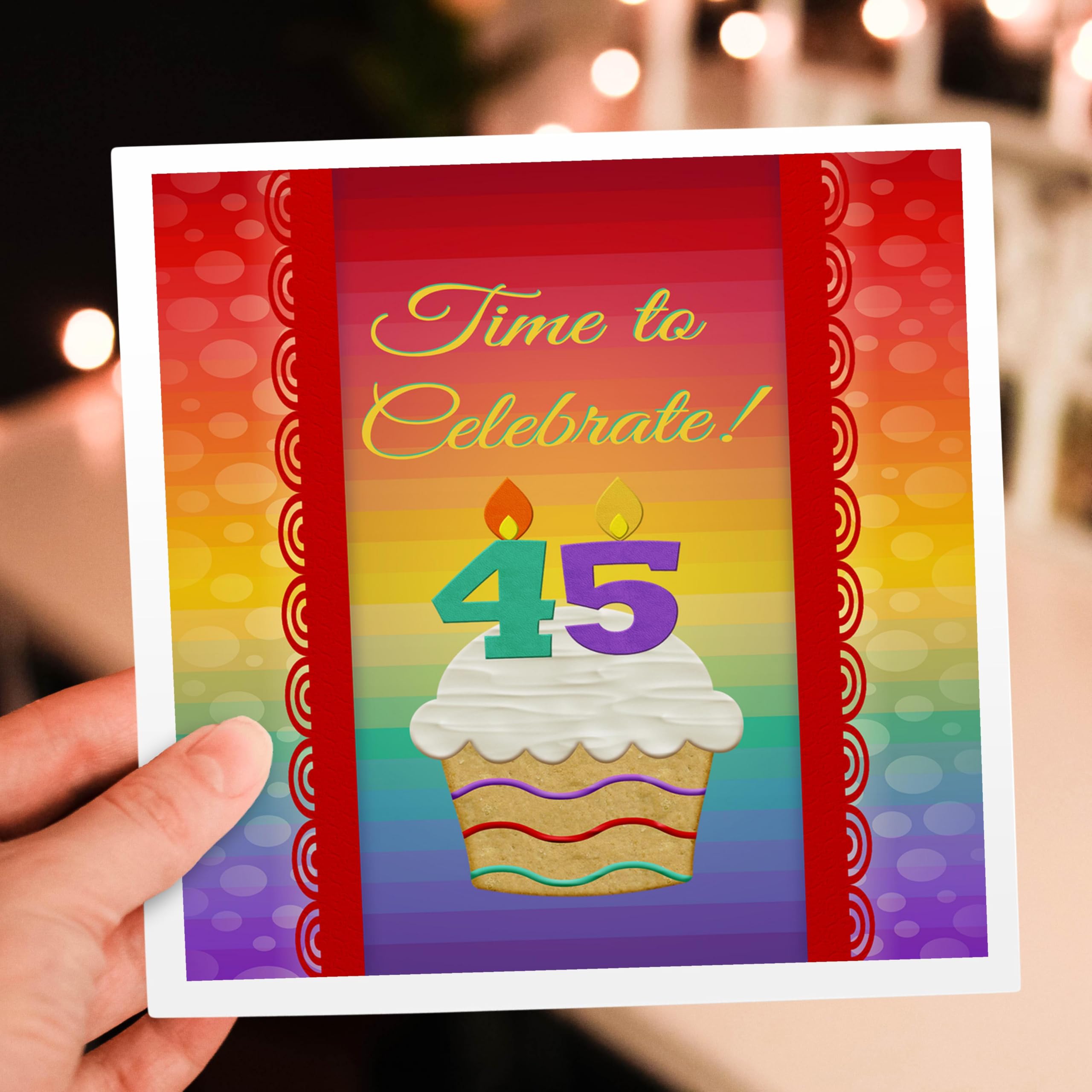 45th Birthday Invitation Card - Cupcake & Number Candles Design for Anniversary Celebration - Perfect for Milestone Parties & Special Events