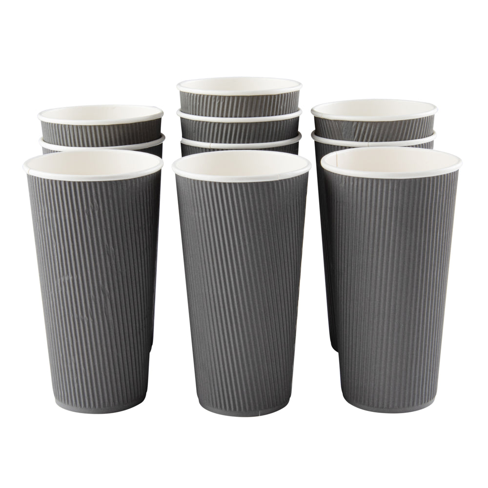 20 oz Gray Paper Coffee Cups with Ripple Wall - 3.5